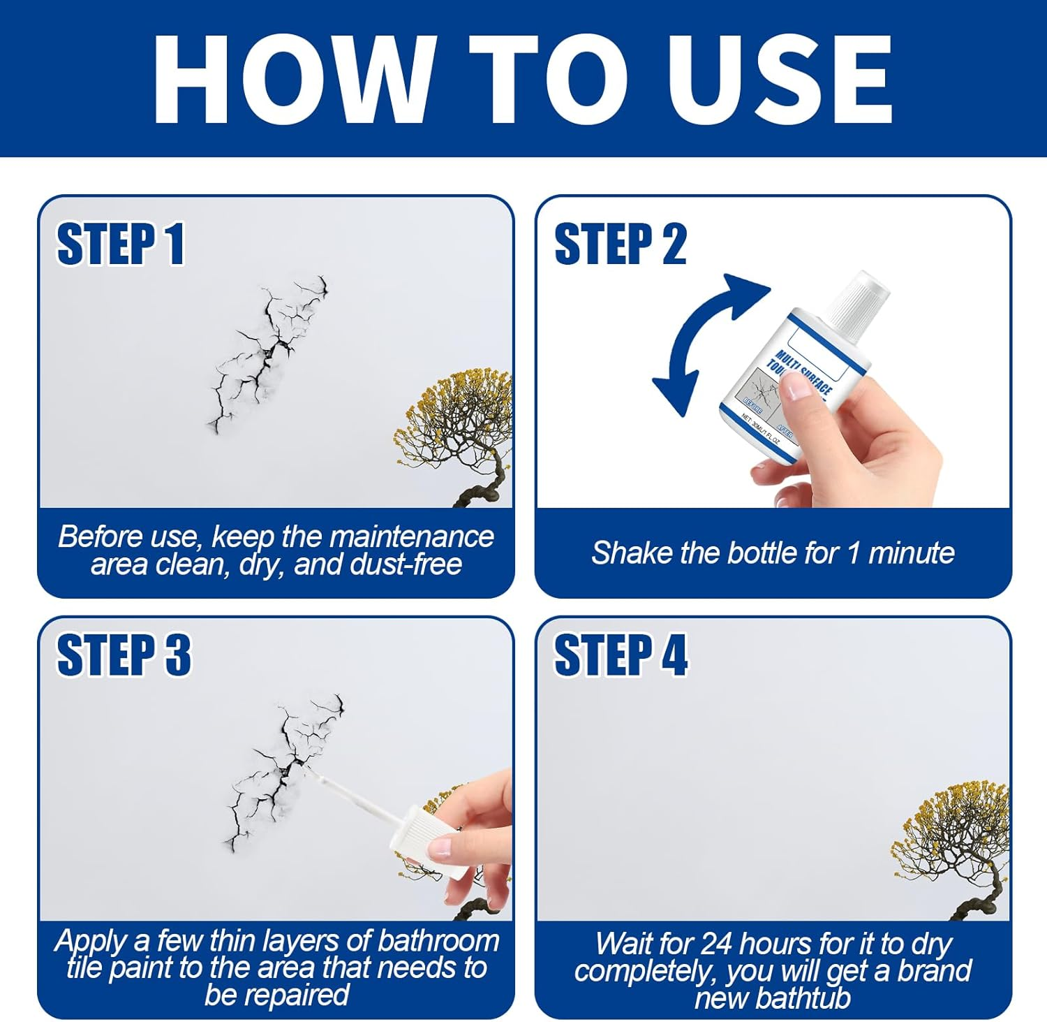 Tub and Tile Paint, Specialty Bathtub Paint White, Quick-Dry Porcelain Paint for Scratches, Cracks, and Spots on Sinks, Enamel, Toilets, and Bathtubs(White) image number 1