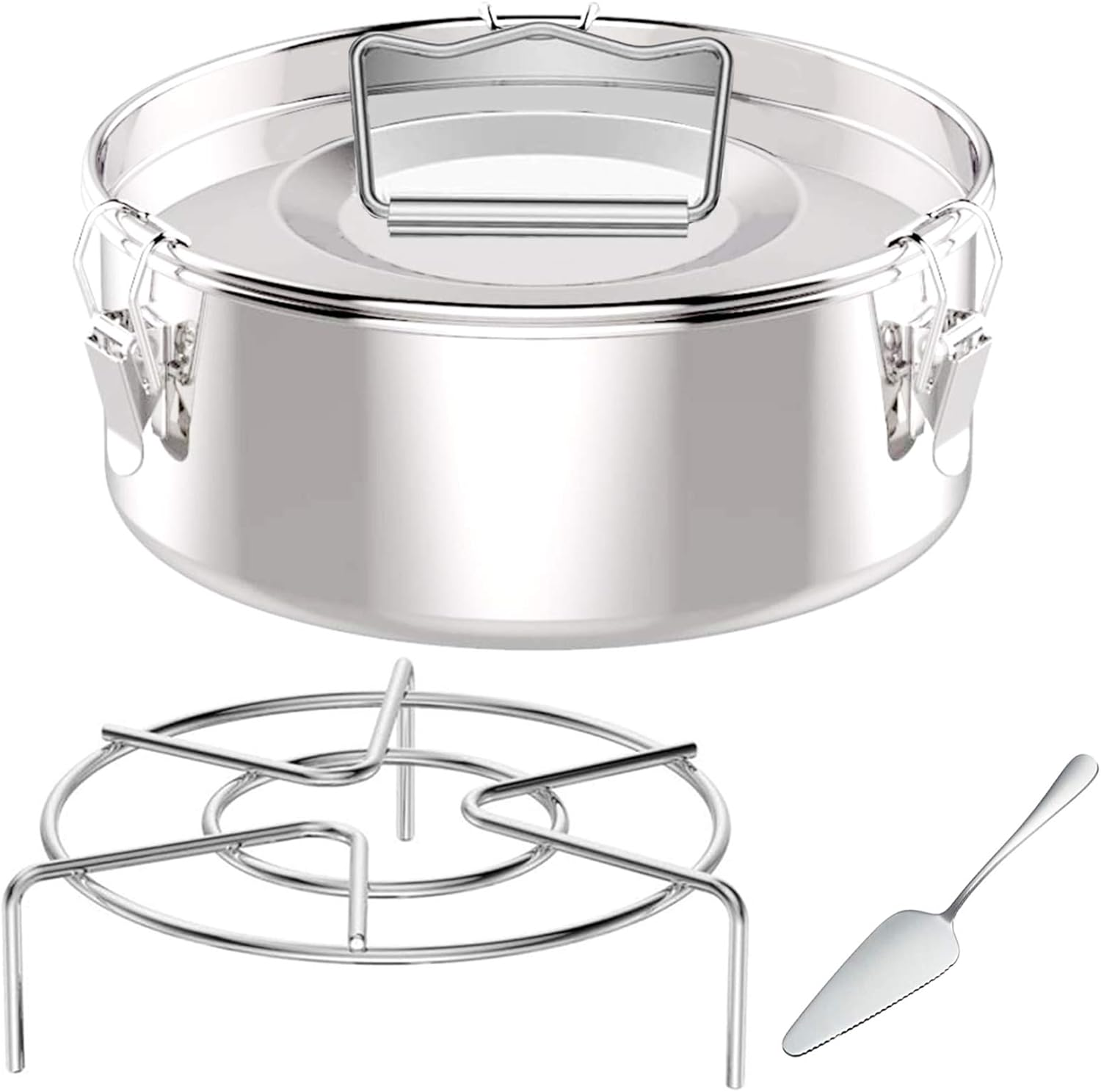 Flan Mold with Lid, Stainless Steel Flan Pan for Instant Pot 6QT(3QT, 8QT Avail) - Flanera Flan Maker Come with Rack and Spatula image number 4