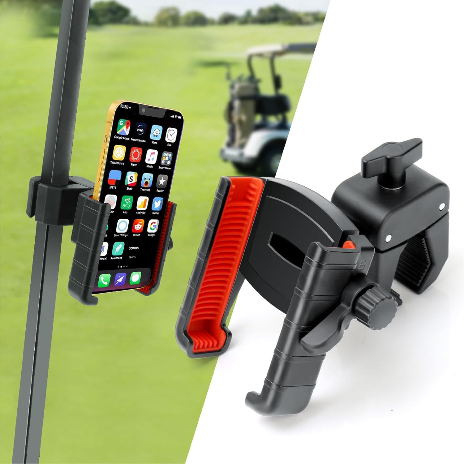 Haxmuti Golf Cart Phone Holder, Cell Phone Holder Mount Compatible with Ezgo/Club Car/Yamaha, Universal Compatible with Iphone Galaxy Google Pixel, Golf Cart Accessories Fit for Smart Phones, Red