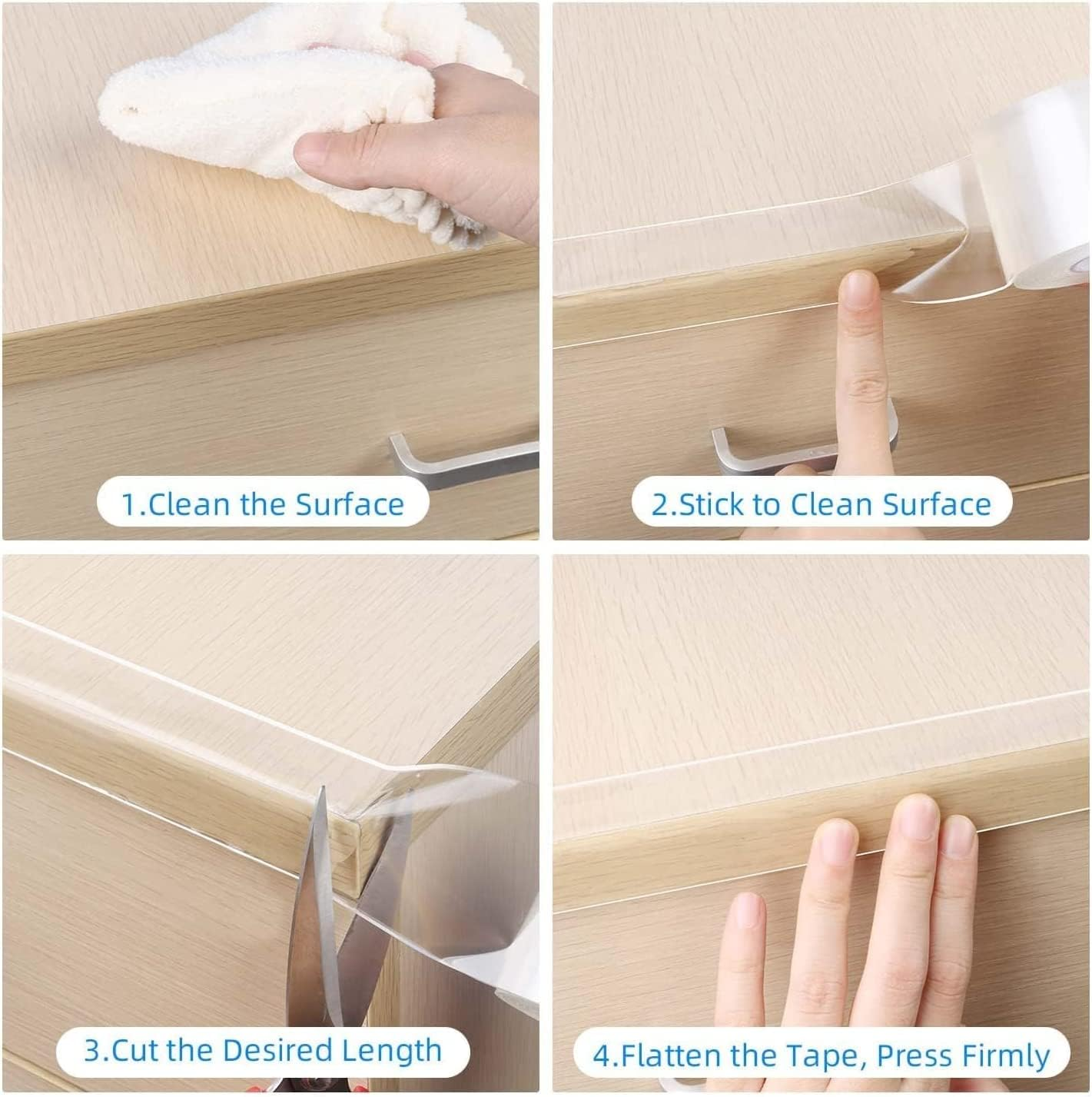 Clear Edge Protector Strip, 1.18In X 16.4FT, Sharp Edge Wrap Cover Tape, Self Adhesive Protective Bumper Guards for Cabinet Door Desk Glass Table Bed Furniture, Kitchen Countertop, Waterproof image number 6