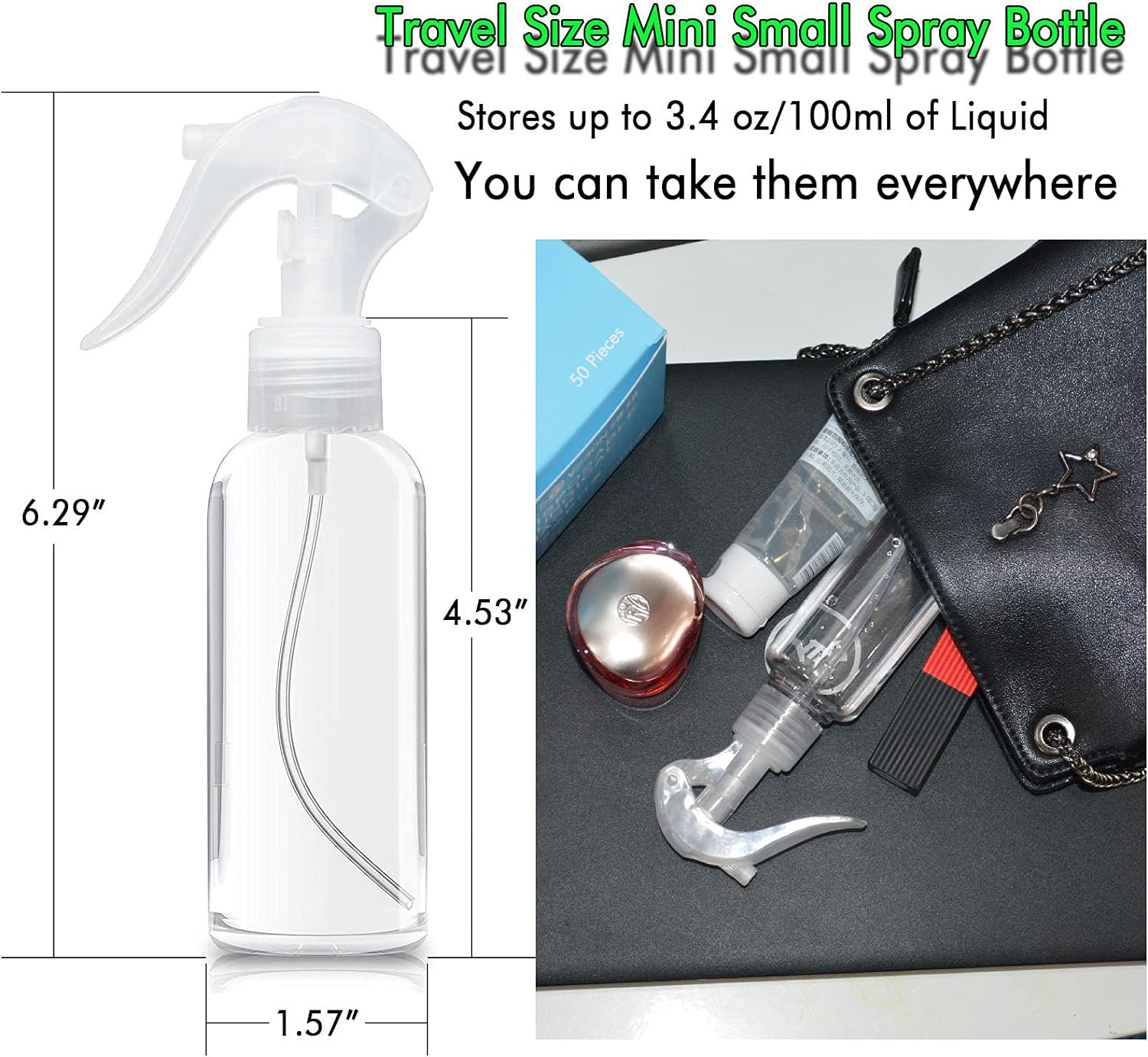 Fine Mist Empty Spray Bottle 100Ml/3.5Oz Clear Plastic Refillable Small Perfect for Beauty Perfumes Essential Oils Water & More (4 Pack) image number 1