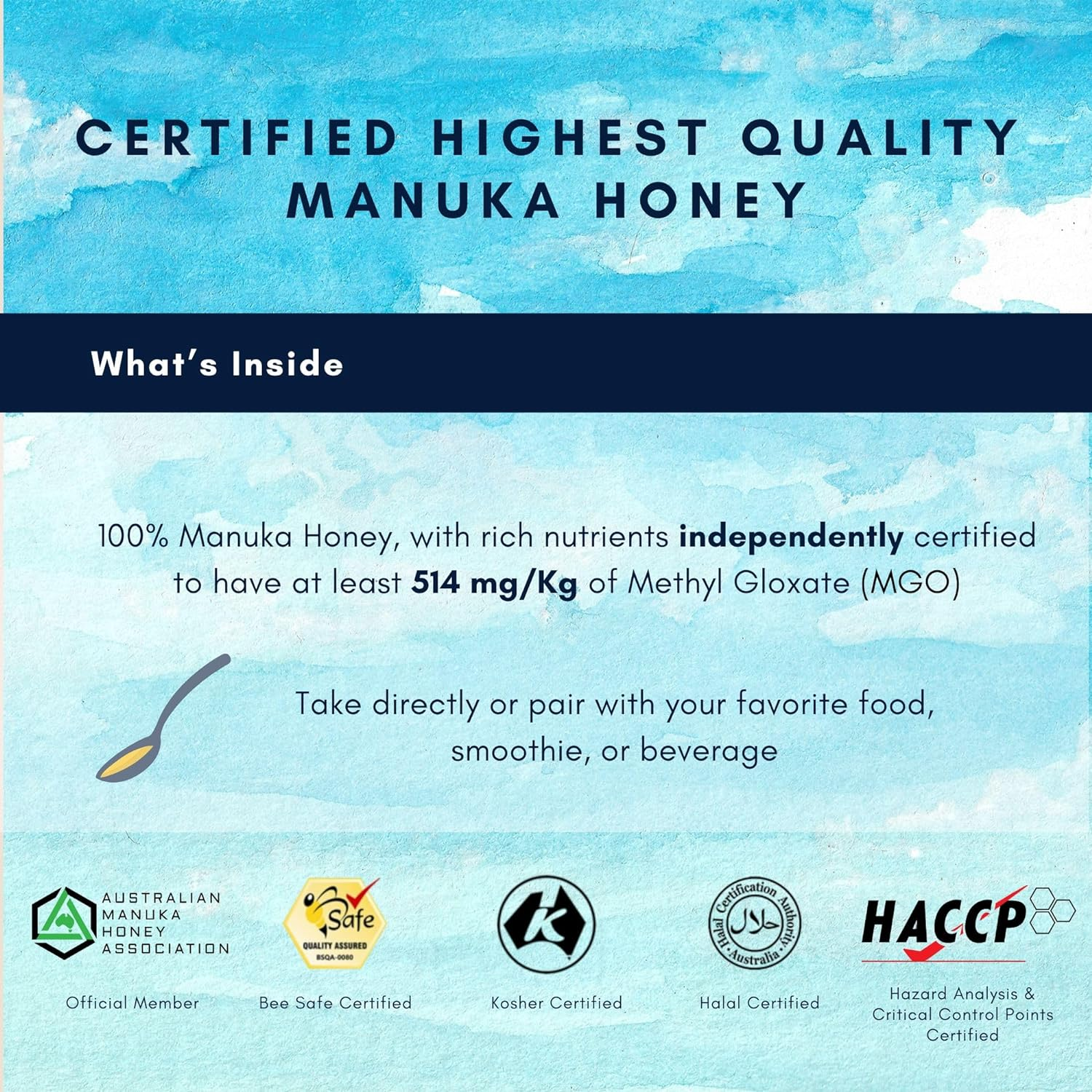 Manuka Honey MGO 514+ | Raw, Organic, Pure Certified Australian Honey for Immunity Support & Vitality | Natural Sweetener & Health Boost | Medical Grade, Nutrient-Rich Honey | 250G