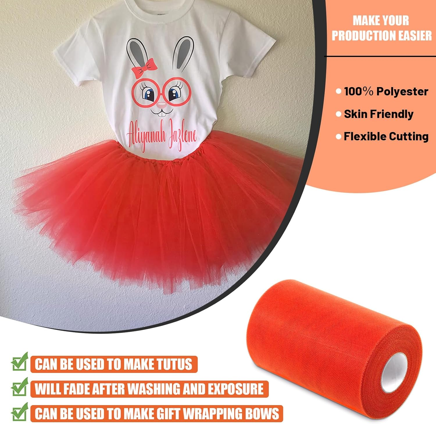 Tanstic 1Pc Red Tulle Fabric Roll, 6 Inch X 100 Yards Tulle Ribbon Fabric Spool Fabric Tulle Roll for DIY Tutu Bow, Birthday Party Wedding Decorations - Black image number 2