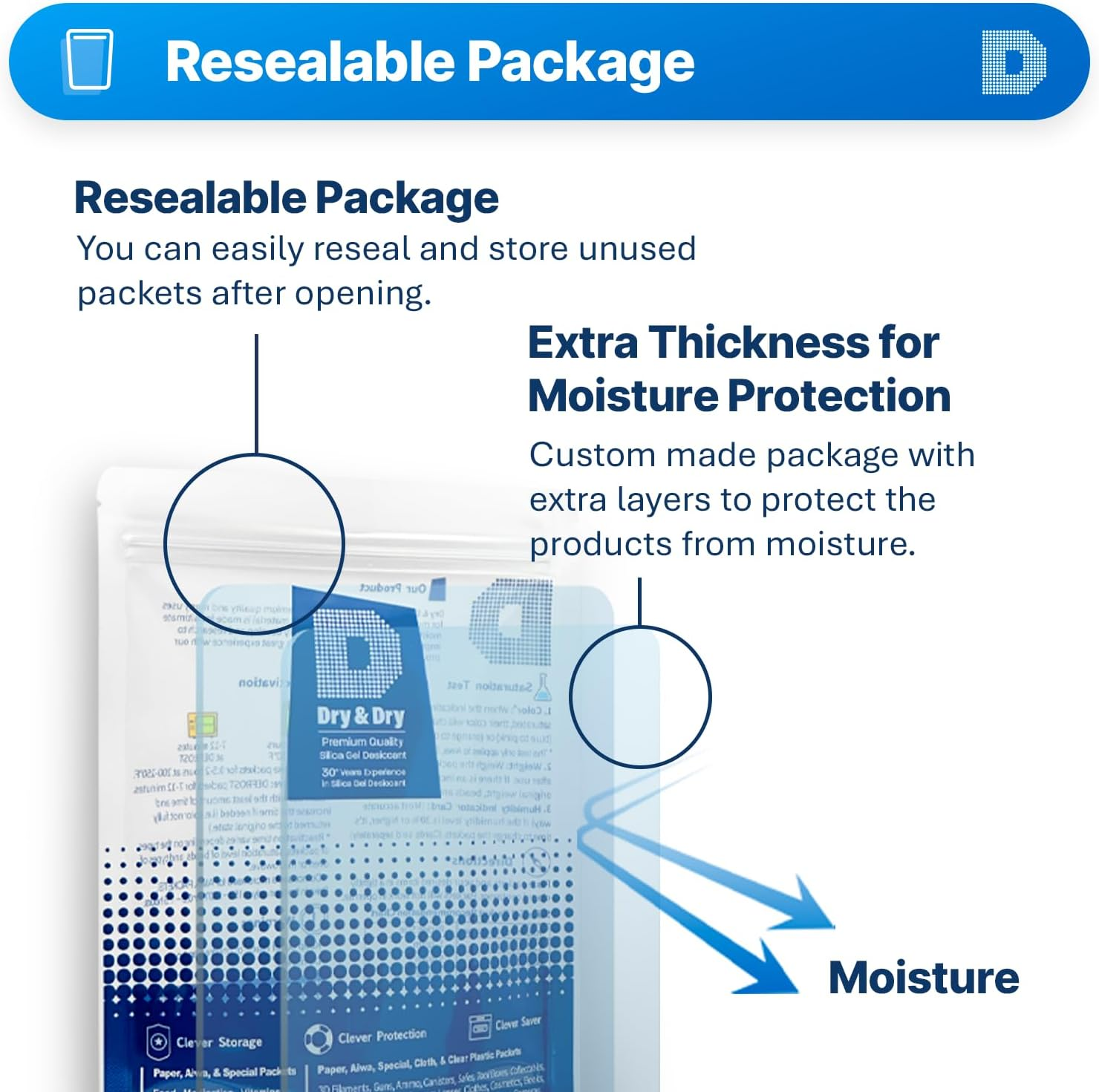Dry & Dry 20 Gram Pack of 20 Silica Gel Packets Desiccant Dehumidifiers image number 4