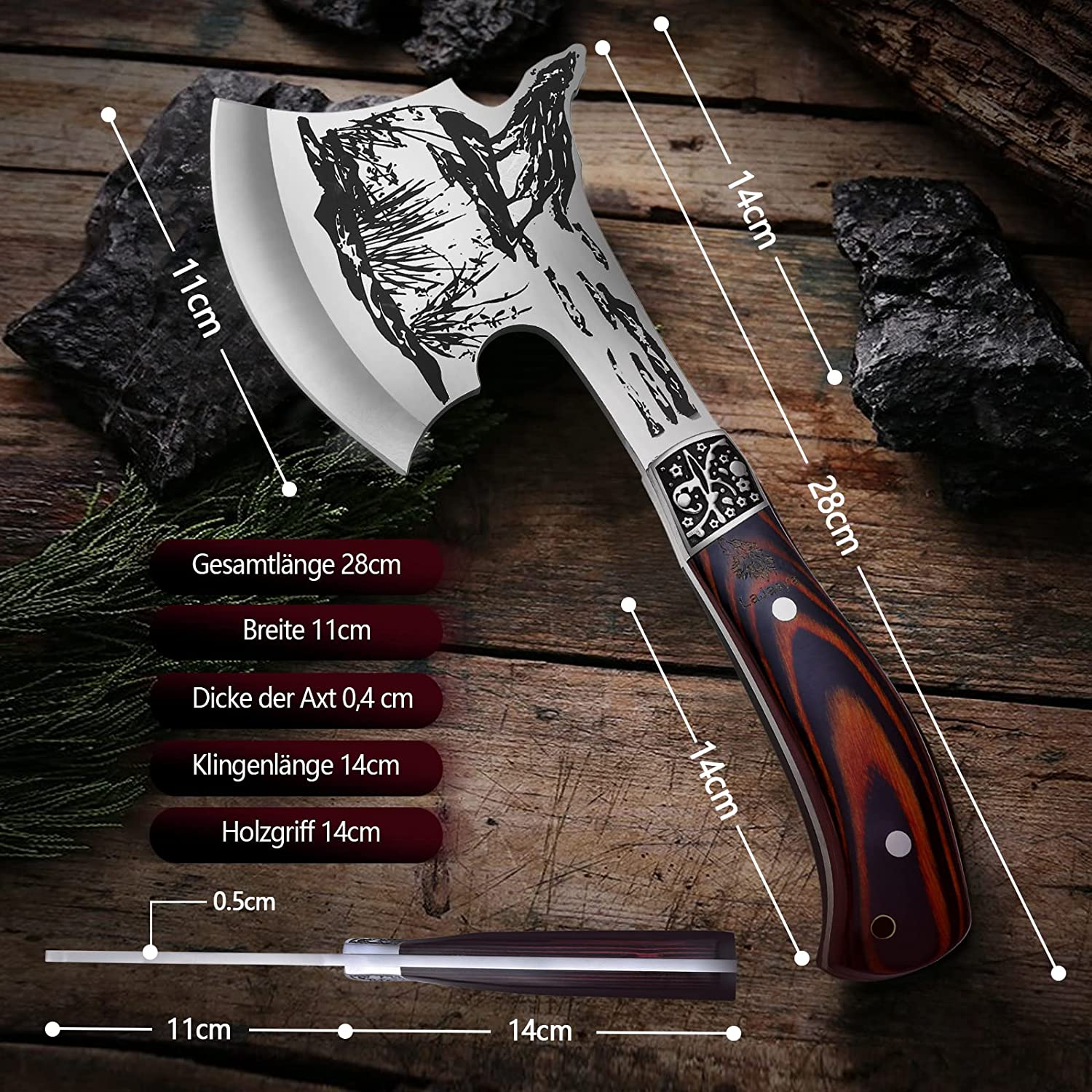 Survival Axe，Multitool Axe Set, Large Camping Axe with Hammer Whistle Compass Sheath Knife, 8 in 1 with Survival Hammer, Mutifunctional Survival Equipment for Hiking,Hunting,Camping, Bushcrafting image number 6