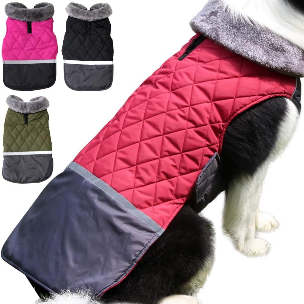 Joydaog Fleece Collar Reversible Dog Coats for Small Dogs Waterproof Warm Puppy Jacket for Cold Winter,Red XS image number 6