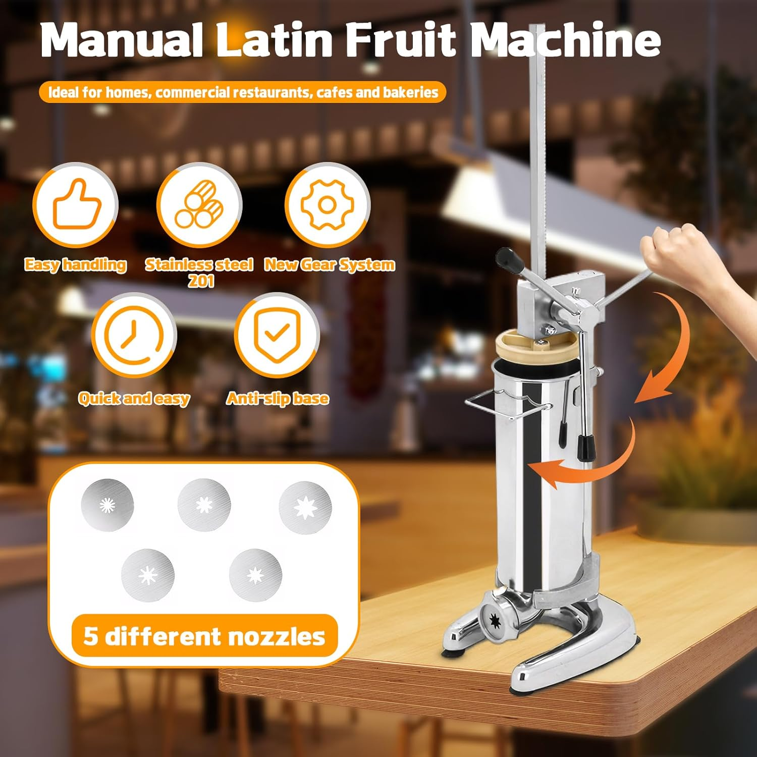 Peiqi Manual Churro Maker Commercial Manual Latin Fruit Machine Spanish Doughnut Filler Filling Machine with 5 Nozzles, for Home Commercial Restaurants Cafeterias Bakerie (3L) image number 2