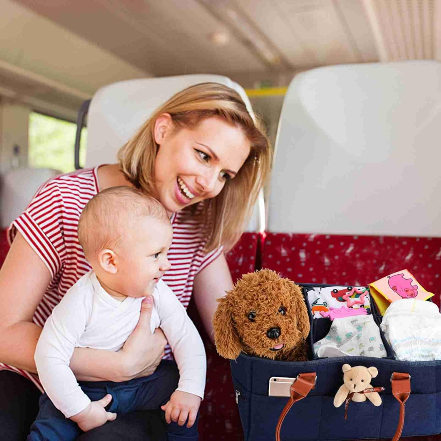 Joyzan Baby Diaper Caddy, Multiple Compartments Organizer Holder Nursery Storage Bin Basket with Handle Car Portable Changing Table Shower Gift Newborn Essentials Indoor Outdoor image number 1