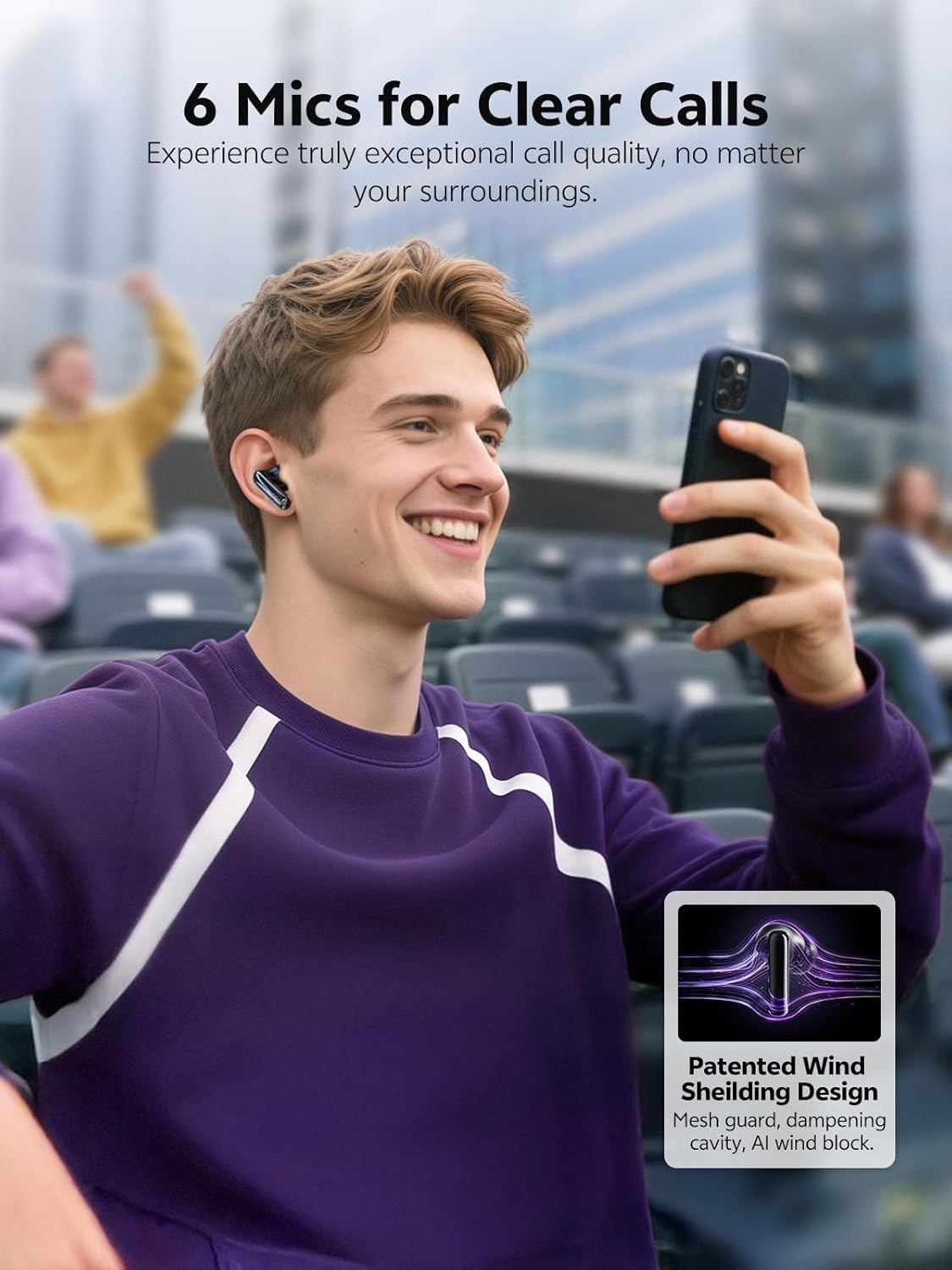 QCY Melobuds N70 Aadptive Hybrid Active Noise Cancelling Wireless Earbuds, Bluetooth 6.0 with 6 Mics Clear Call, LDAC Hi-Res Audio, 50H Playtime, Wireless Charging, IPX5 Waterproof