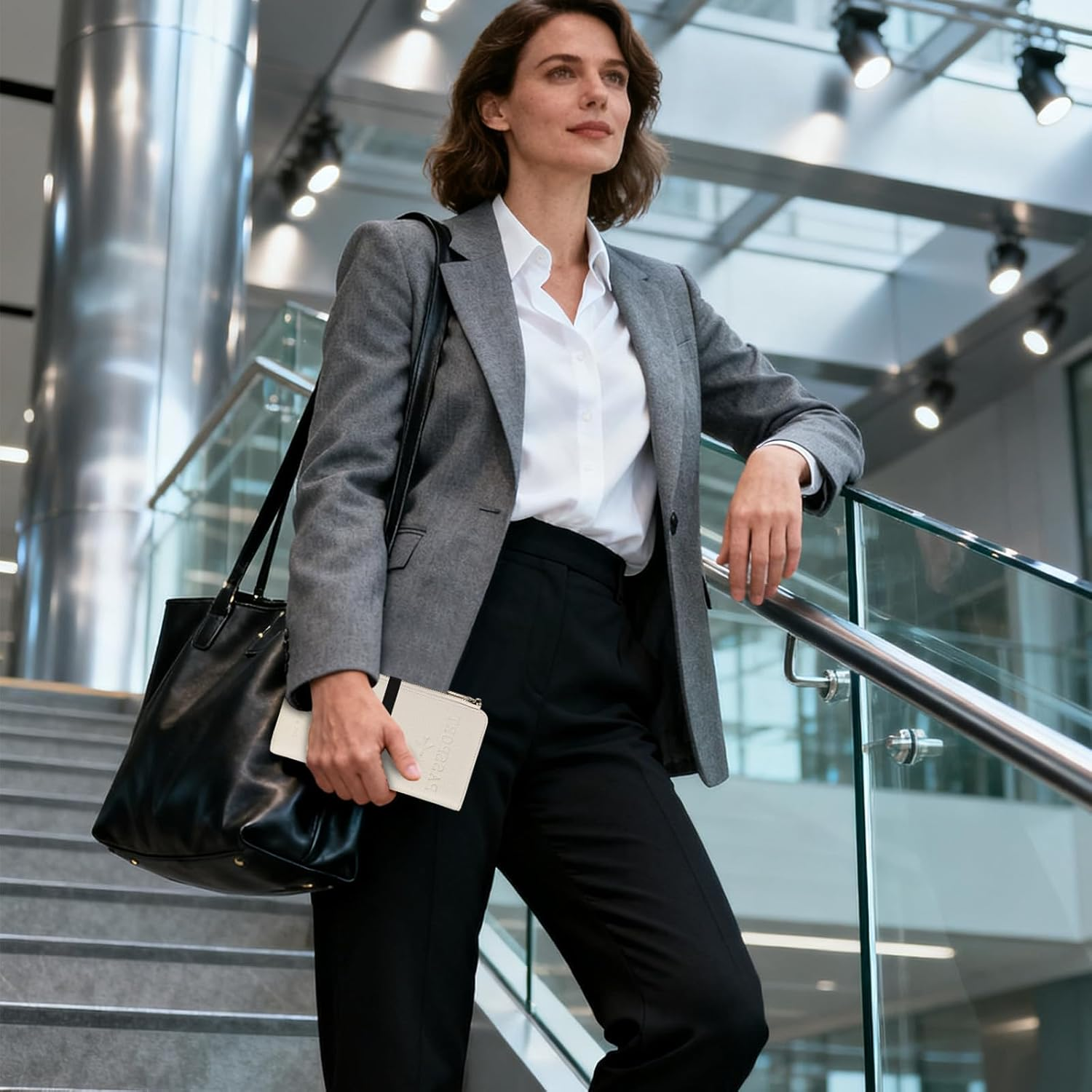 Tzylomirx RFID Passport Holder Wallet, Blocking Leather Travel Wallet with Zipper Pocket, Card Slots & Phone Compartment, Waterproof Travel Organizer Passport Case for Women & Men (White) image number 3