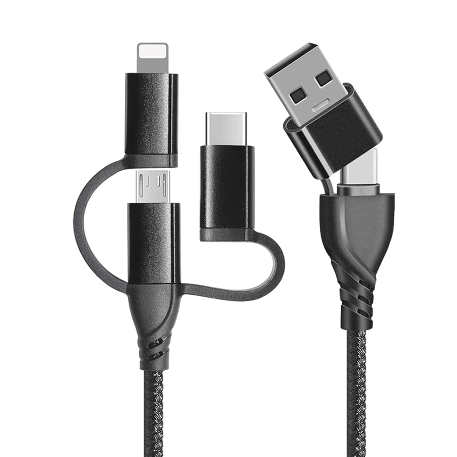 Multi Charging Cable, USB A/USB C Multiple Charger Cable Braided 5 in 1 Fast Charging Cord with Type-C/Micro USB/IP Port for Phone 16 15 14 13 12 11 Samsung Galaxy Tablets Android and More- 1M