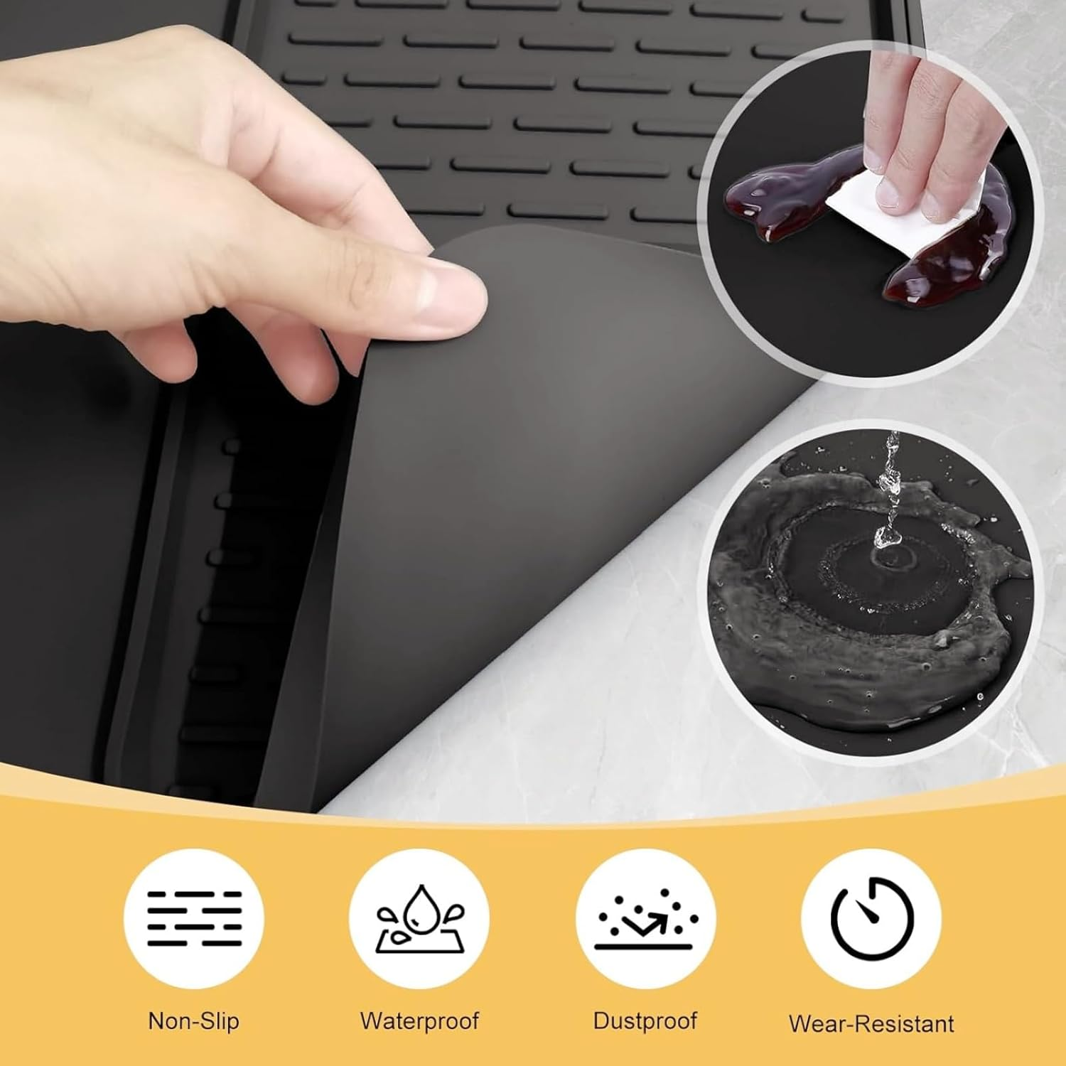 Silicone Coffee Mat with Detachable Dish Drying Mat for Kitchen Countertops, Coffee Bar, Accessories Fit under Coffee Maker Machine Coffee Pot Espresso Machine Dish Rack (Black, A) image number 4