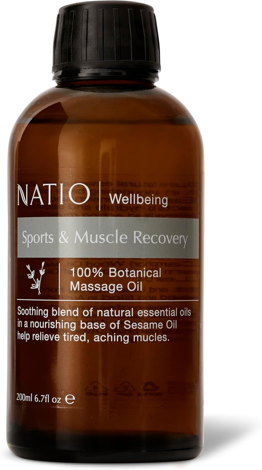 Natio Australia Wellbeing Sports & Muscle Recovery Massage Oil 200Ml - Deeply Moisturising Massage Oil - Vitamin E, Rosemary, Peppermint, Cinnamon & Wintergreen - Vegan Friendly & Made in Australia