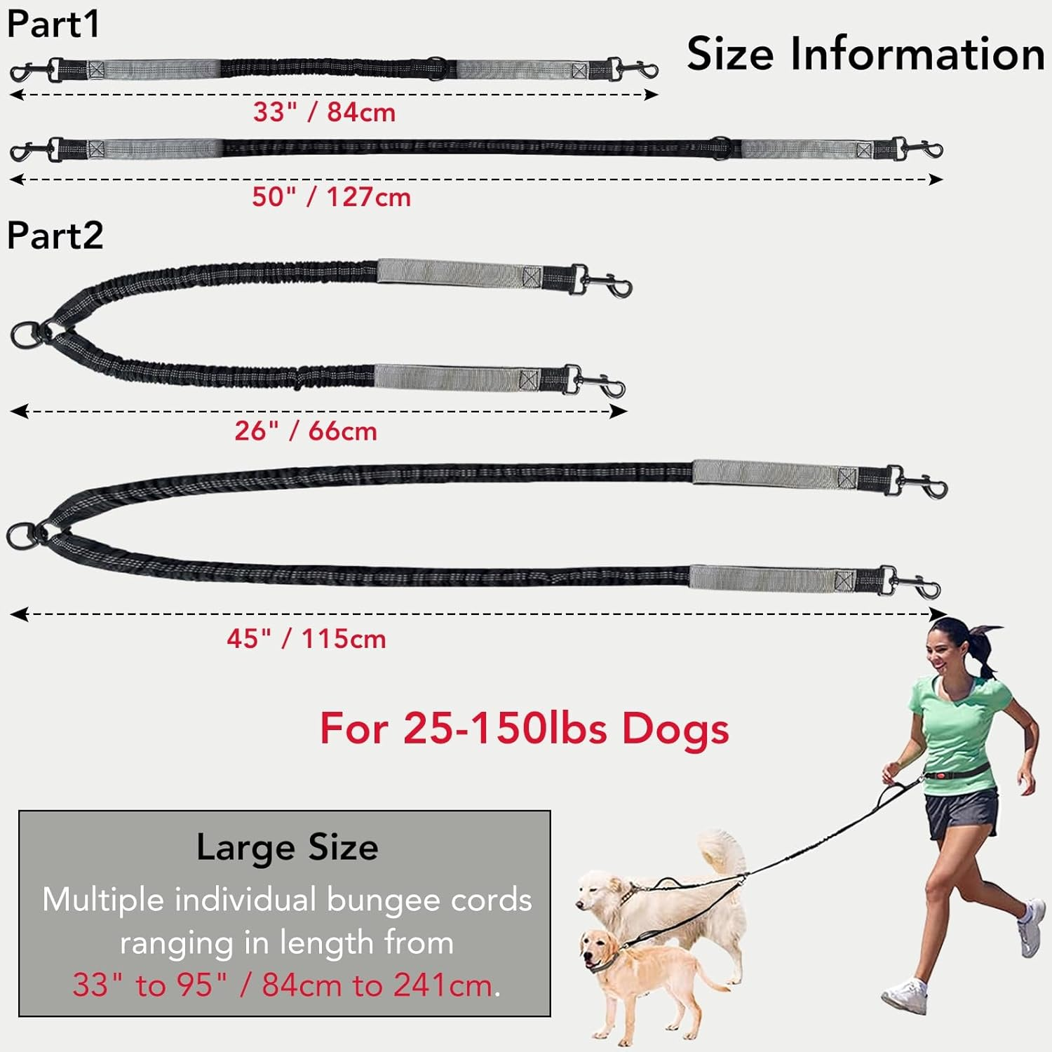 Hands Free Dog Leash for 2 Dogs- 360&deg;Swivel No Tangle Dual Dog Leash, Waist Leash for Dog Walking with Anti-Pull for Shock Absorption, Reflective Strips & Padded Handles,For Jogging, Running image number 1