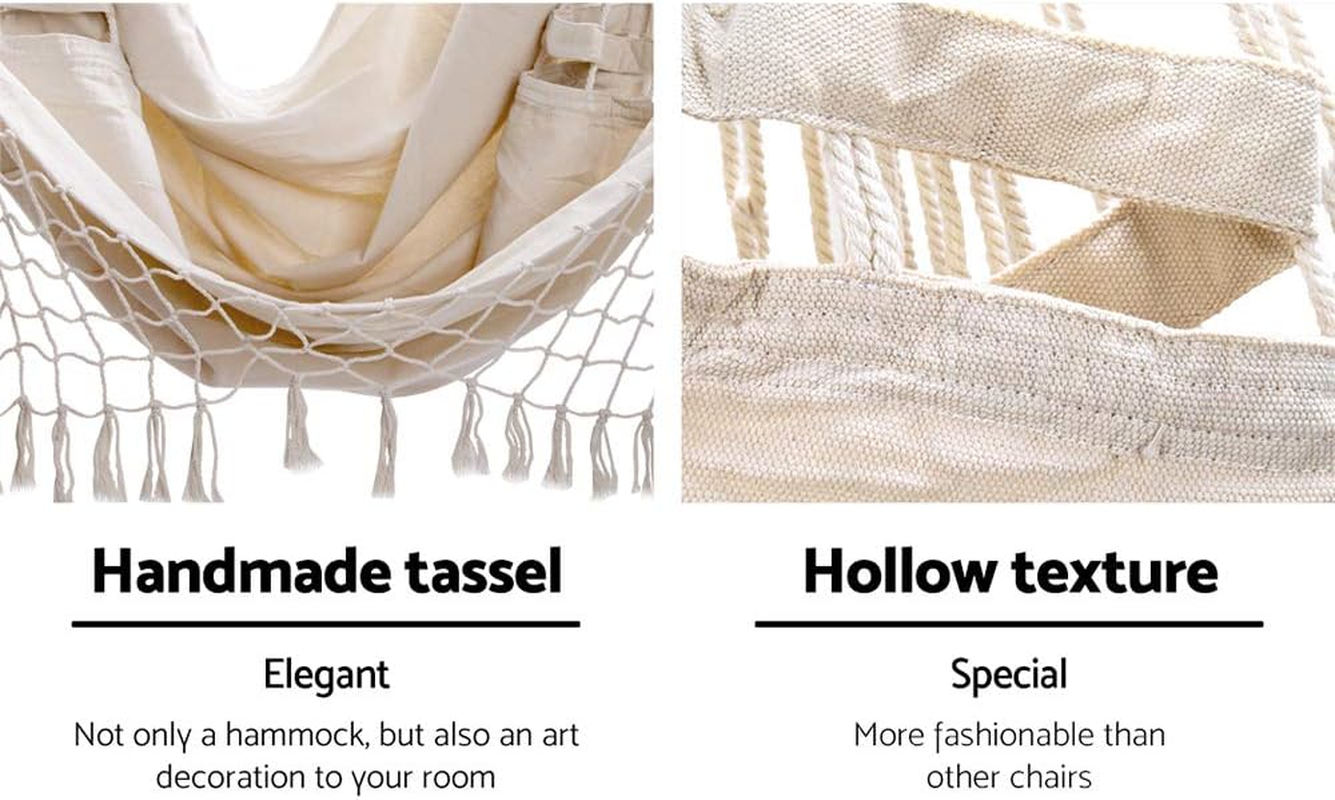 Gardeon Hammock, Single or Double Size Chair Portable Camping Swing Hanging Chairs Hammocks Patio Backyard Porch Outdoor Indoor Furniture, with Stand Firm Structure Cream image number 3