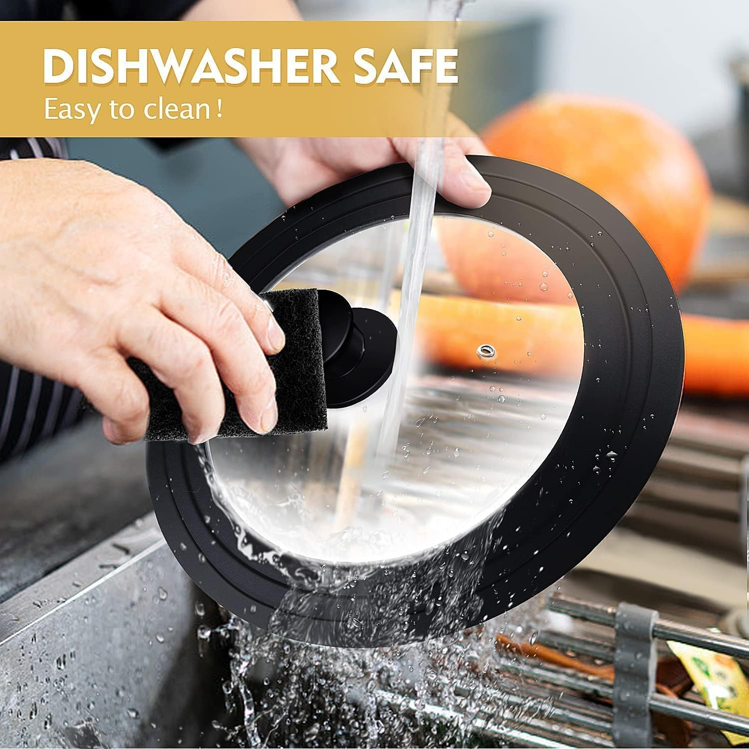 Silicone Universal Lid for Pots Pans and Skillets, 2 Pack Pan Cover Fit 7", 8" 9" & 10", 11", 12" Diameter Cookware, Replacement Pan Lid Pot Lids for Frying Pans, Cast Iron,Tempered Glass Lid (Black) - Grey image number 3