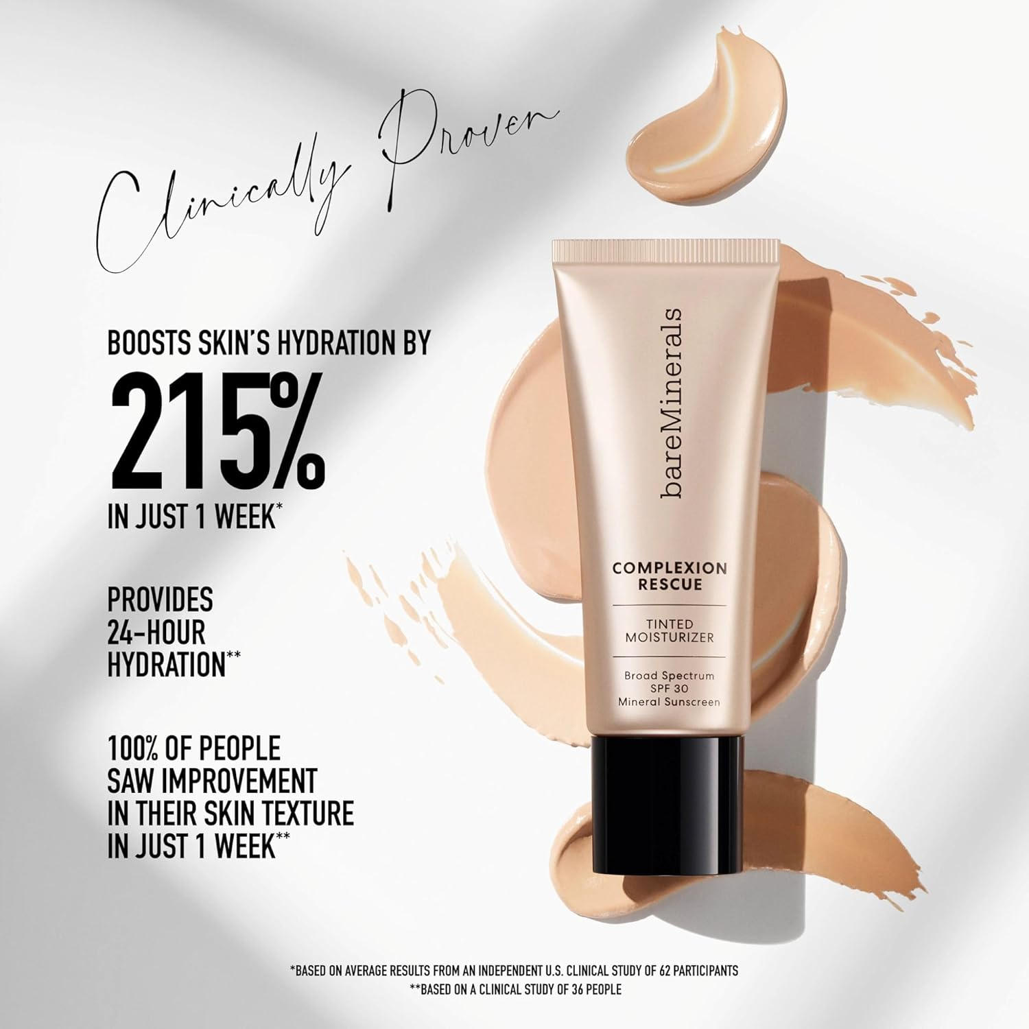 Bareminerals Complexion Rescue Tinted Moisturizer for Face with SPF 30 + Hyaluronic Acid, Hydrating Tinted Mineral Sunscreen for Face, Skin Tint, Vegan image number 3