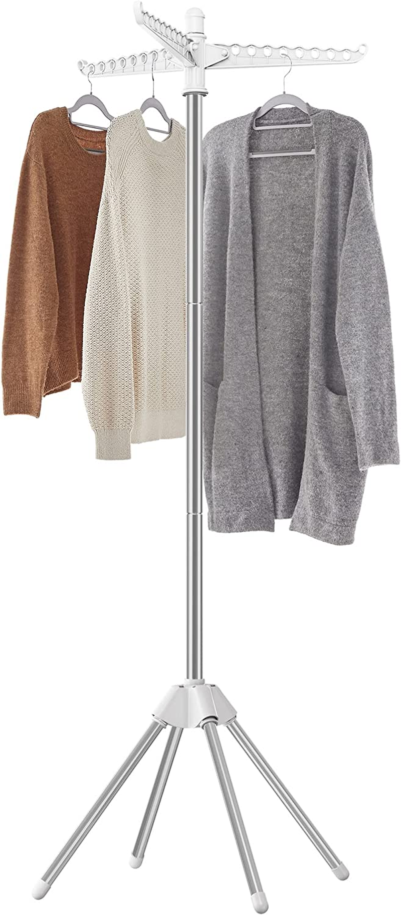 SONGMICS Clothes Airer, Clothes Drying Rack with 3 Rotatable Arms for Hangers, 4-Leg Indoor Folding Laundry Rack, Stainless Steel, for 27 Pieces of Clothes, 150 Cm High, Black LLR510B01