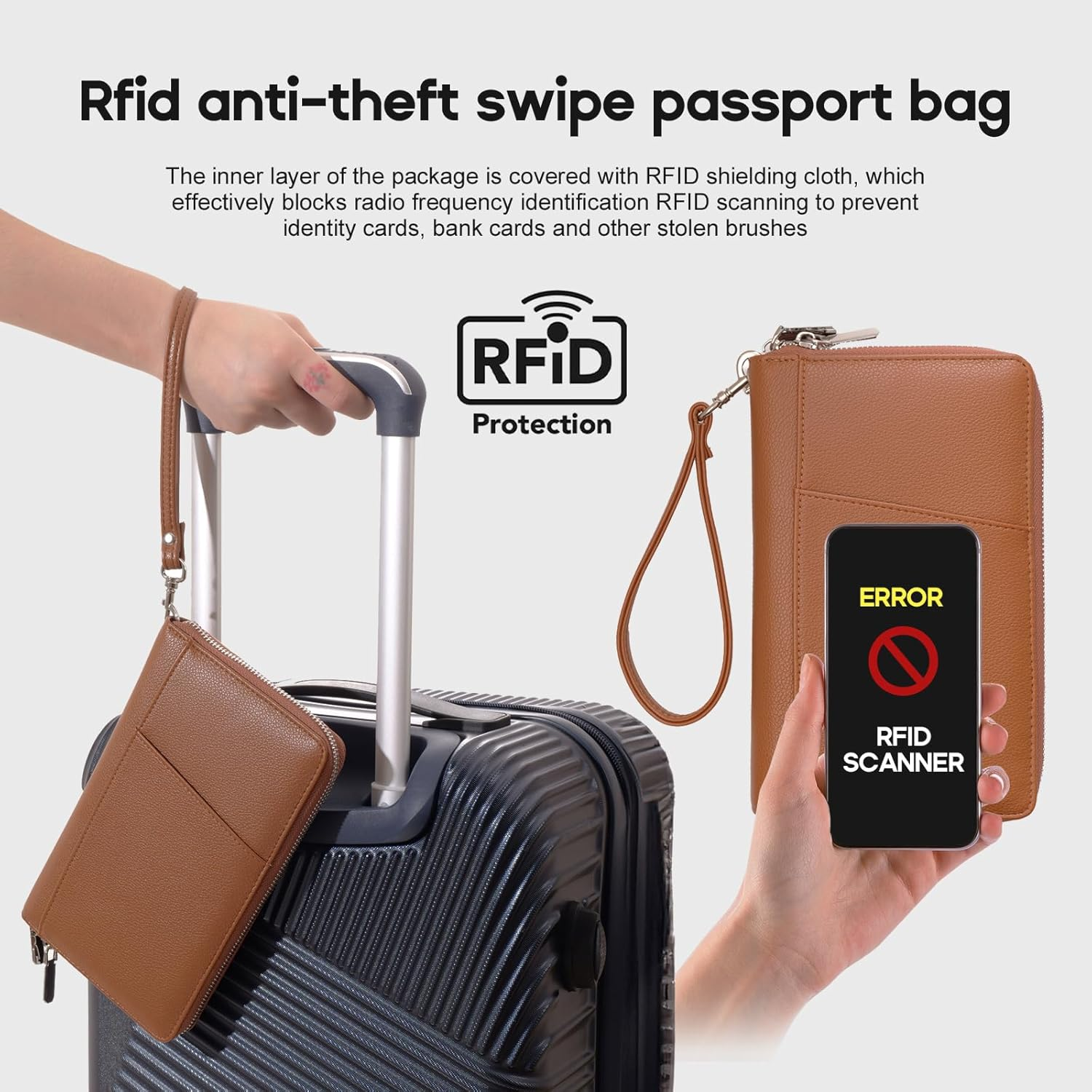 RFID Blocking Family Passport Holder Wallet 6,Premium Leather Travel Document Organizer for Women and Men,Travel Wallet for Credit Card(Brown) - Brown image number 3