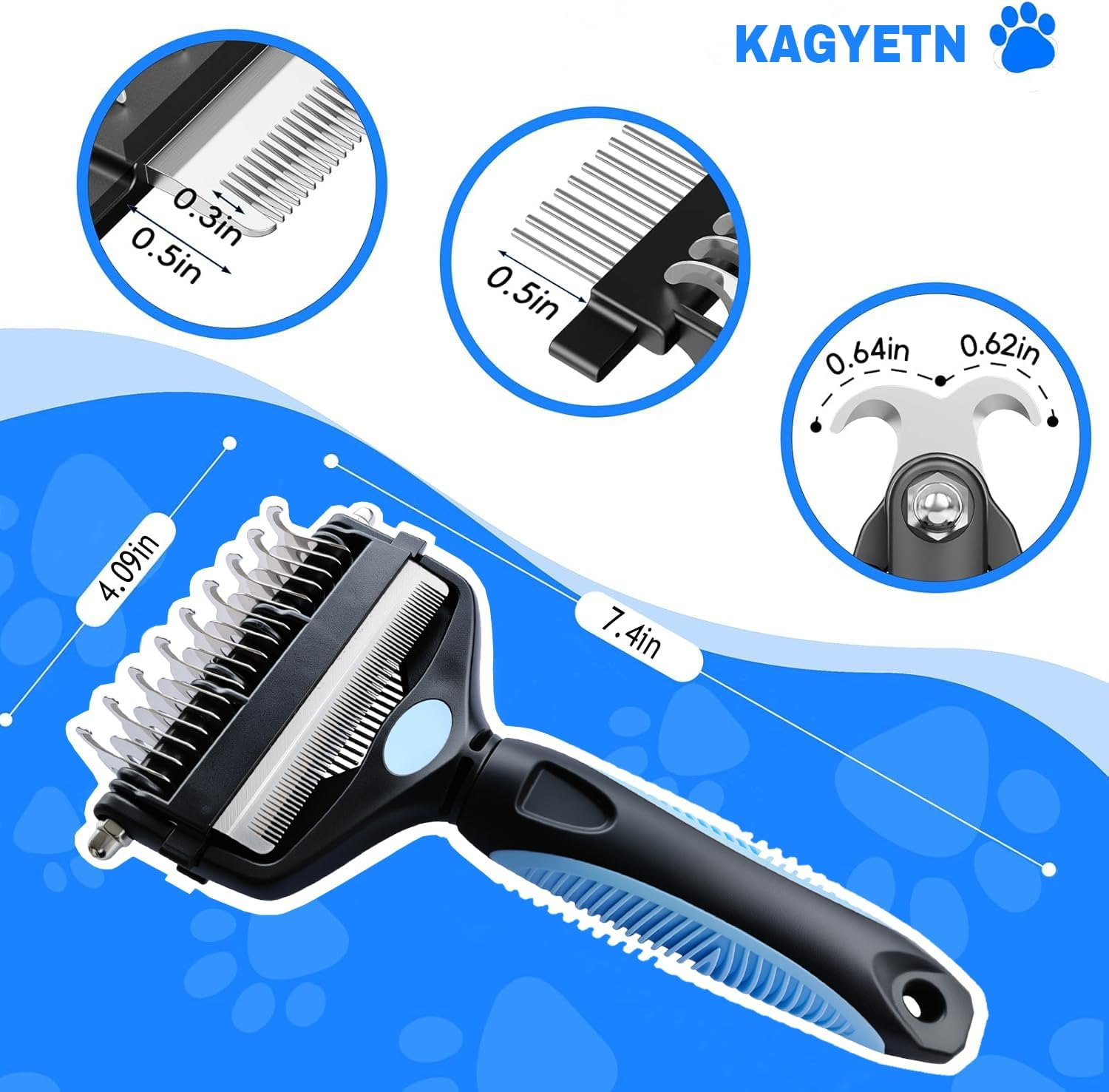 Dog Grooming Brush,3-In-1 Pet Deshedding Tool&ndash;Grooming Brush for Dogs & Cats with Undercoat Rake & Dematting Comb (Blue) image number 2