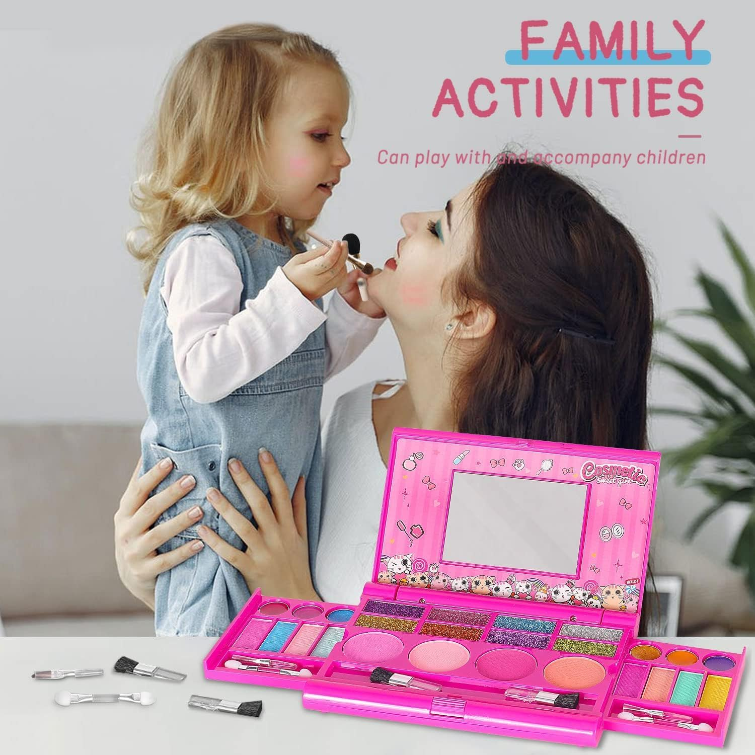 Kids Makeup Kit for Girls, Washable Makeup Girls Toy for Little Girl Princess, Play Make up Safety with Mirror, Beauty Christmas Birthday Toddler 3-12 Year Old Girls, Pink image number 5