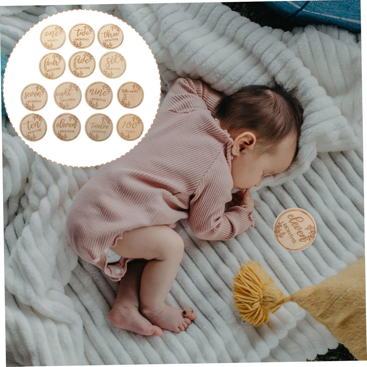 1Set Wooden Monthly Commemorative Cards Smooth Milestone Cards for Newborn Photography Stylish Growth Memory Keepsakes image number 2