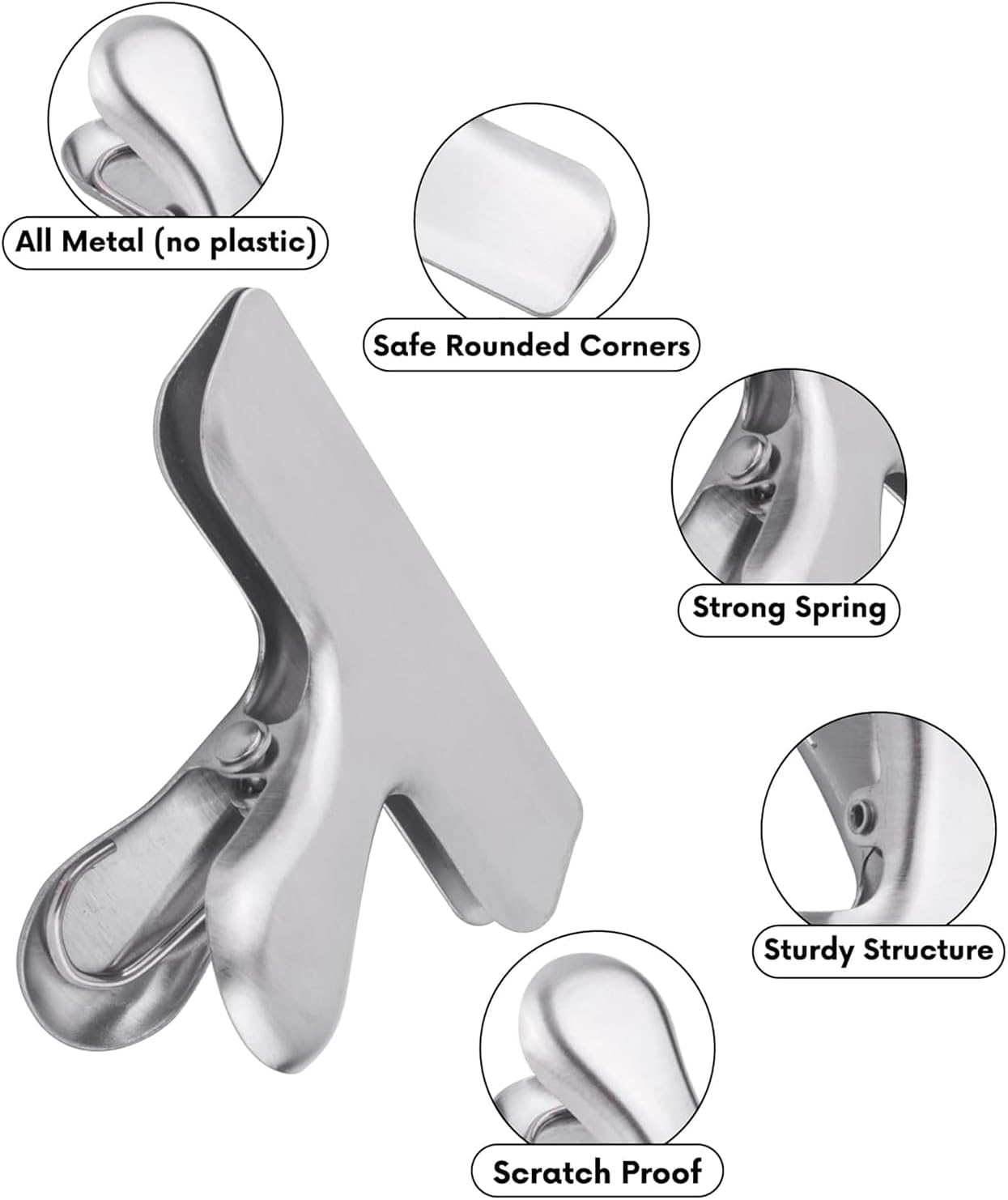 Yharnamite 8 Pcs Stainless Steel Chip Bag Clips, Food Bag Sealing Clips, Heavy Duty Stainless Steel Bag Clips for Coffee, Potato Chips, Snack, Food Packages (Silver) image number 4