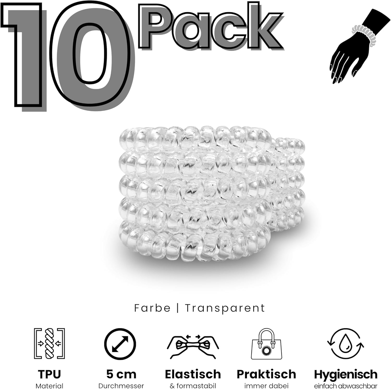 Specora - Spiral Hair Scrunchies Pack of 10-5 Cm TPU Transparent image number 6