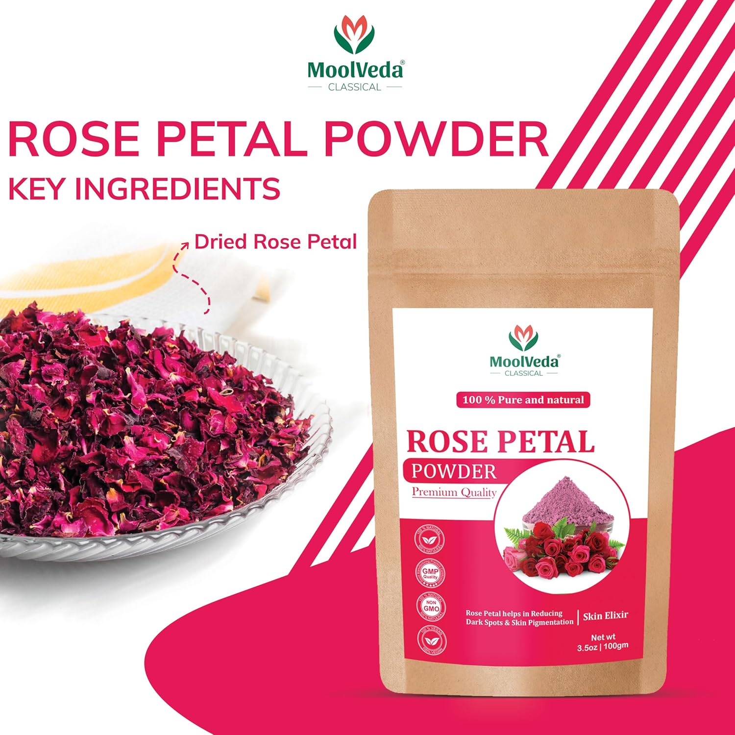 Pure & Natural Rose Petal Powder for Skin, Face Pack Mask for Fairness, Tanning & Glowing Skin, 100Gm image number 4