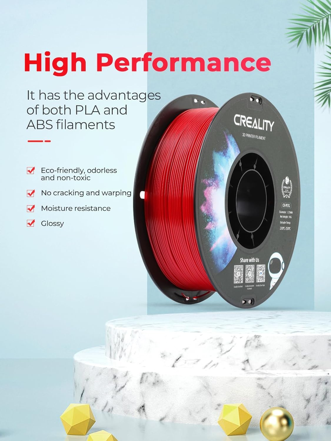 Creality 2 Kg Black & White PETG 1.75Mm Filament, 3D Printer Filament Bundle, Excellent Toughness High Precision, Odorless Non-Toxic Moistureproof, Glossy, Accuracy +/- 0.02Mm image number 4