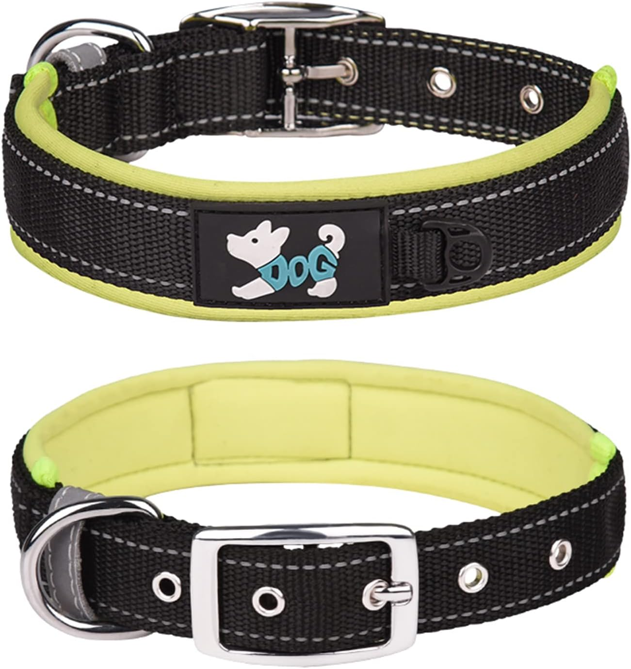 Haoyueer Comfortable Soft Neoprene Padded Dog Collar, Reflective Pet Collar, Adjustable Durable Nylon Dog Collar for All Breeds Large Dogs (S, Pink)