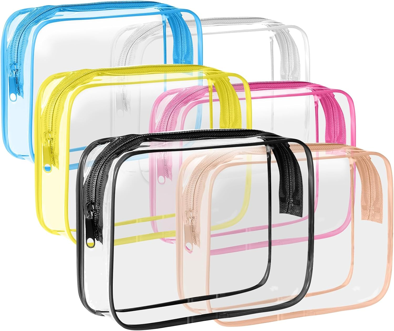 ZHOOGE 6 Pack Clear Travel Toiletry Bag Clear Makeup Bag Cosmetic Toiletry Bag - TSA Approved Clear Makeup Organizer for Travel, Quart Size Bag Carry on Airport Airline Compliant Bag, Multicolor,