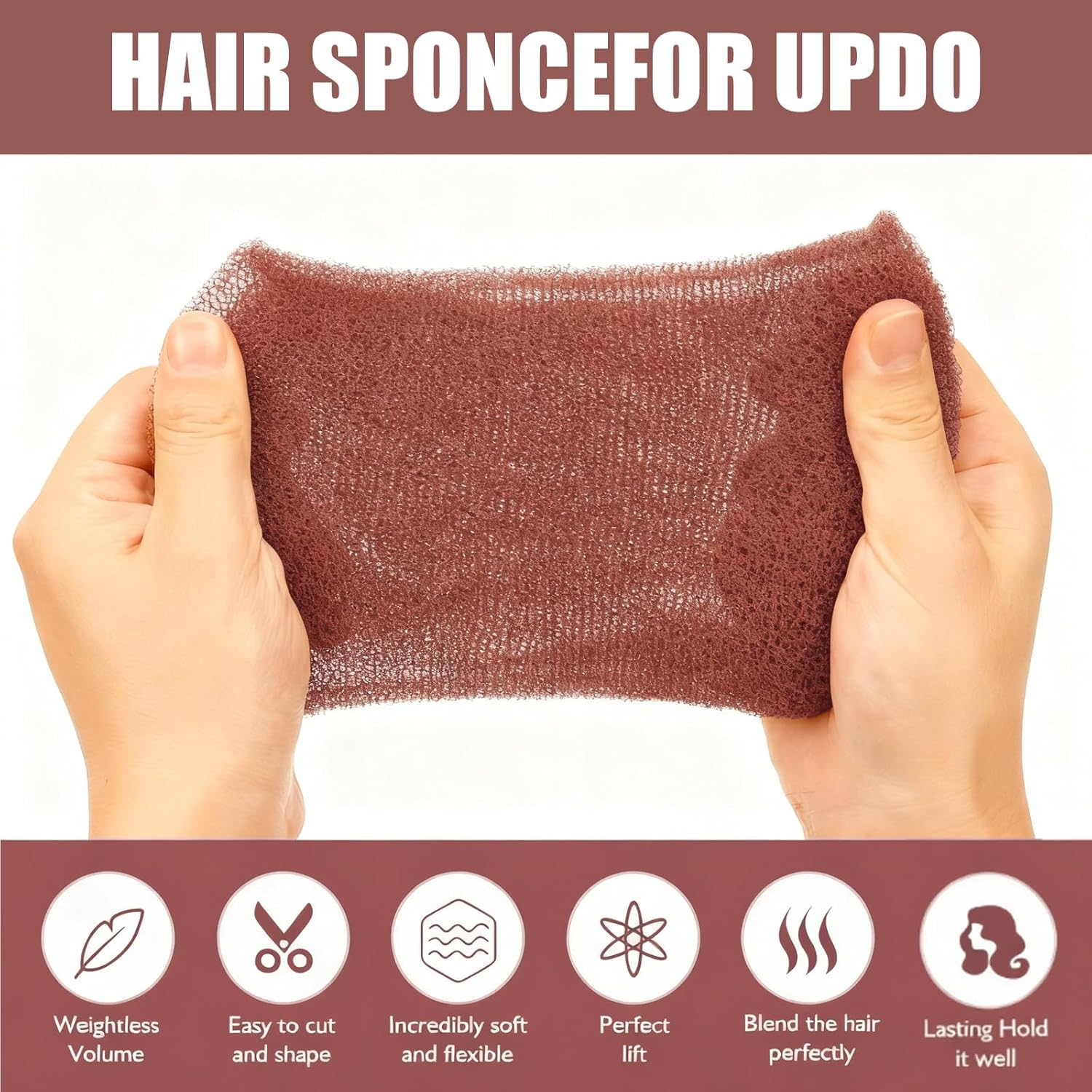 Hair Bun Maker & Styling Accessories Set, Volumizing Sponge for Updos with 70 Bobby Pins, Thin Hair Filler, Salon Must-Have Tool - 1 Piece, Dark Brown