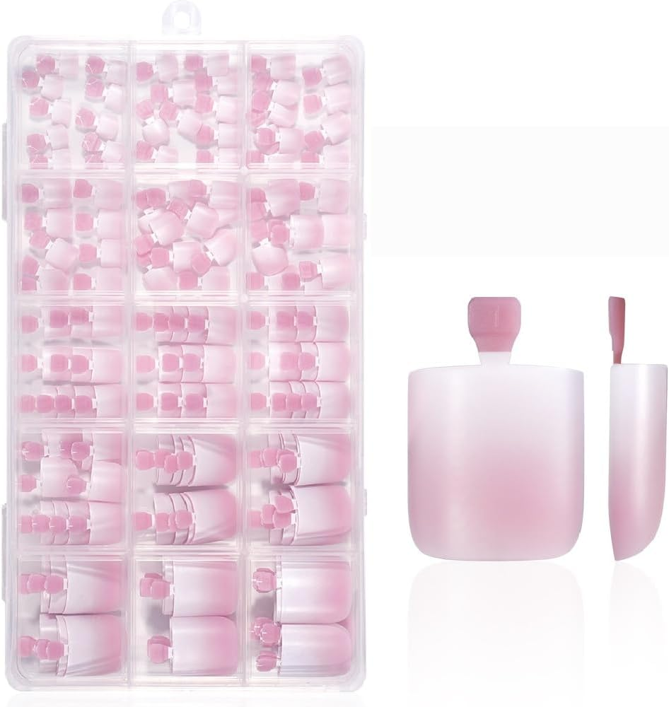 French Tip Press on Toenails, 150Pcs Soft Gel False Toenails Full Cover Acrylic, Square Pre Designed DIY Toe Nail Extensions for Women (518-390-2 * 150Pcs)