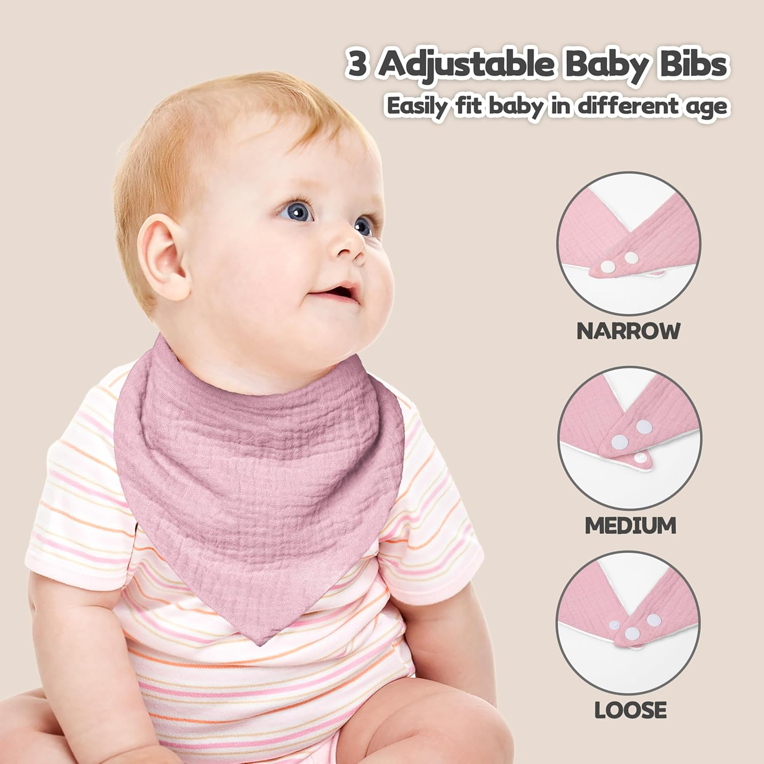 Susurration Muslin Baby Bibs 10Pack Baby Bandana Drool Bibs Soft Adjustable Newborn Bibs for Unisex Baby Girls & Boys image number 5