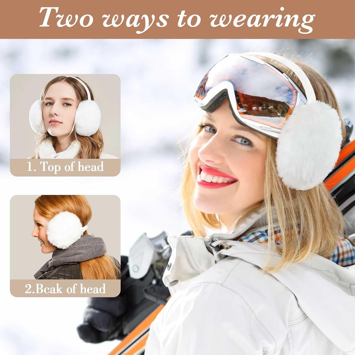 PROPOG Women'S Fleece Ear Warmers - White Earmuffs for Girls & Kids - Thermal Headband - Windproof Ear Covers for Cold Weather - Suitable for Outdoor Sports, Skiing, Walking & Winter Gift, White, One image number 4