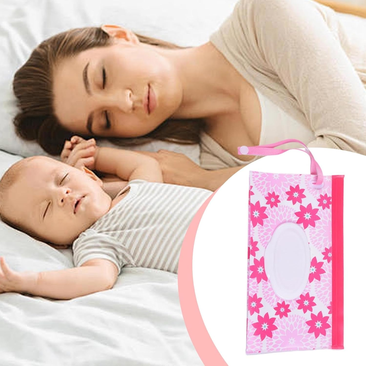 Wipes Container Travel | Water Resistant Wet Wipes Bag,Reusable Wipes Pouch Wipe Holder with Wrist Strap for Stroller Vehicle Shopping - Colored Irregular Circles image number 7