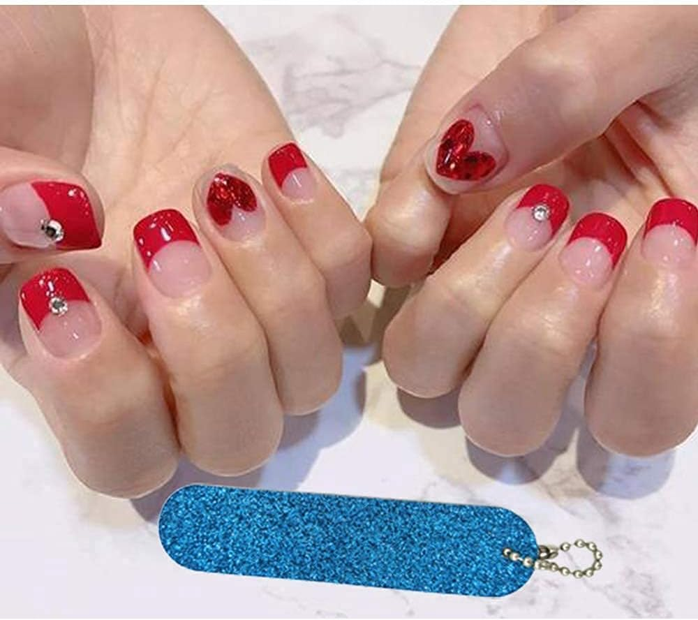 VOSAIDI 10 Pcs Professional Nail Files Nail Tool Shining Blue and Green Mini Nail Colorful Files with Chain Double Sided Emery Board 180 Grit image number 5