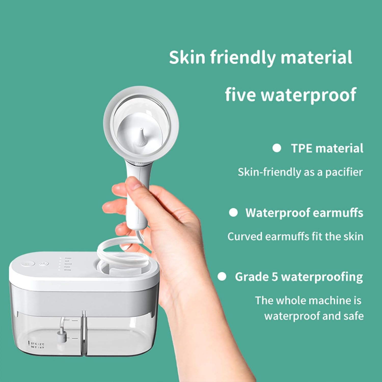 Oolong Water Powered Ear Cleaner for Adults & Kids | Rechargeable Earwax Remover with 10 Bpa-Free Tips, 4 Pressure Modes & Auto-Drain Tank, Triple Spray Design image number 5