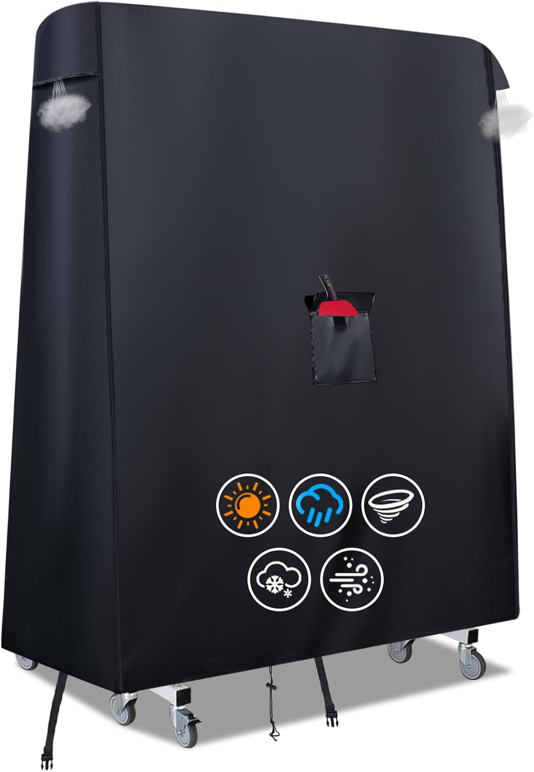 Folding Ping Pong Table Cover Outdoor Waterproof,420D Heavy Duty Foldable Table Tennis Table Cover with Paddle Pocket,2 Windproof Buckles,2 Air Vents,Universal Fits 9X5 FT Foldable Pingpong Tables image number 6