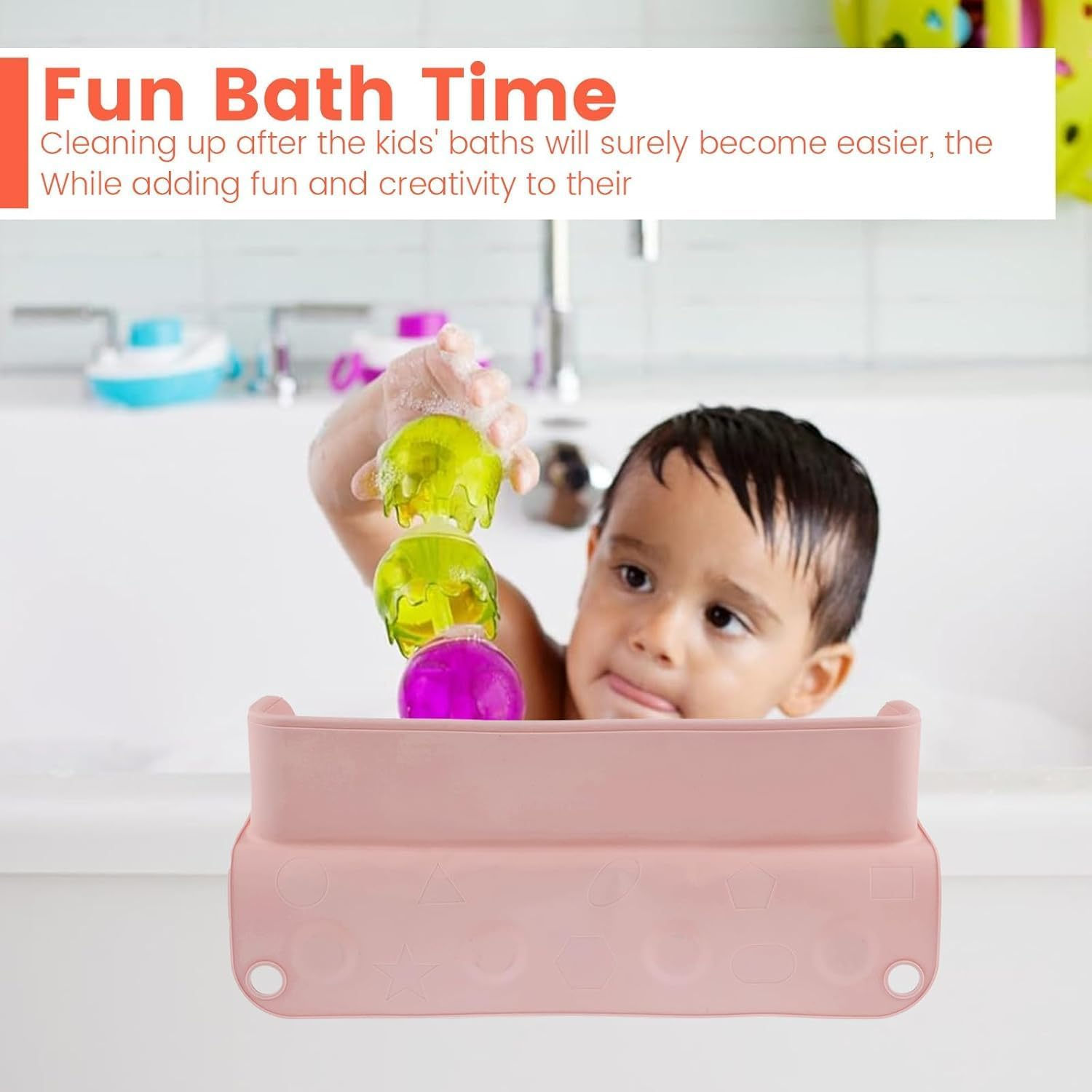 Limcryspp Bathtub Splash Guard, Silicone Children'S Bathtub Rack and Baby Bath Toys, Bathtub Water Protection Rack, Suitable for Young Children and Babies in (Pink) image number 1