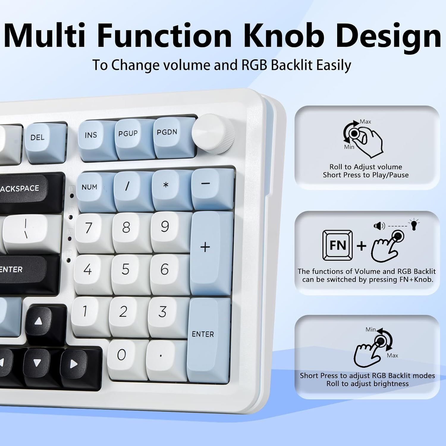 Z-98 Wireless Mechanical Keyboard, Creamy Sound, Hot Swappable Pre-Lubed Linear Switches, Gasket Structure with Sound Dampening Foam, RGB Backlit, 99 Keys Custom Gaming Keyboard for Pc/Mac,Blue image number 6