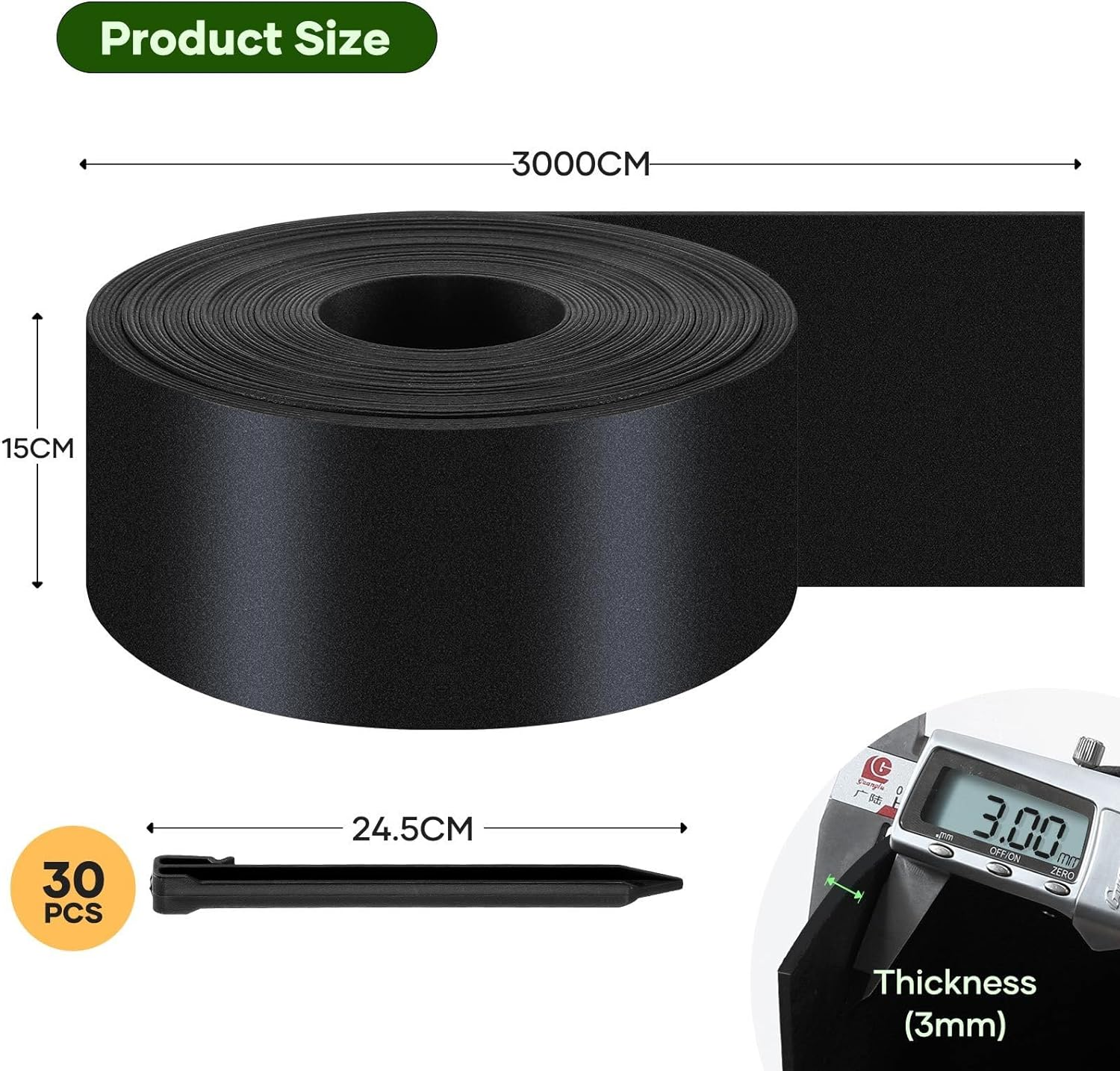 30Mx15Cm Garden Edging Lawn Border Landscape Edge Flexible DIY Fence Barrier Path Driveway Plant Grass Flower Bed Support Plastic Roll Kit - 30Mx15Cm image number 4