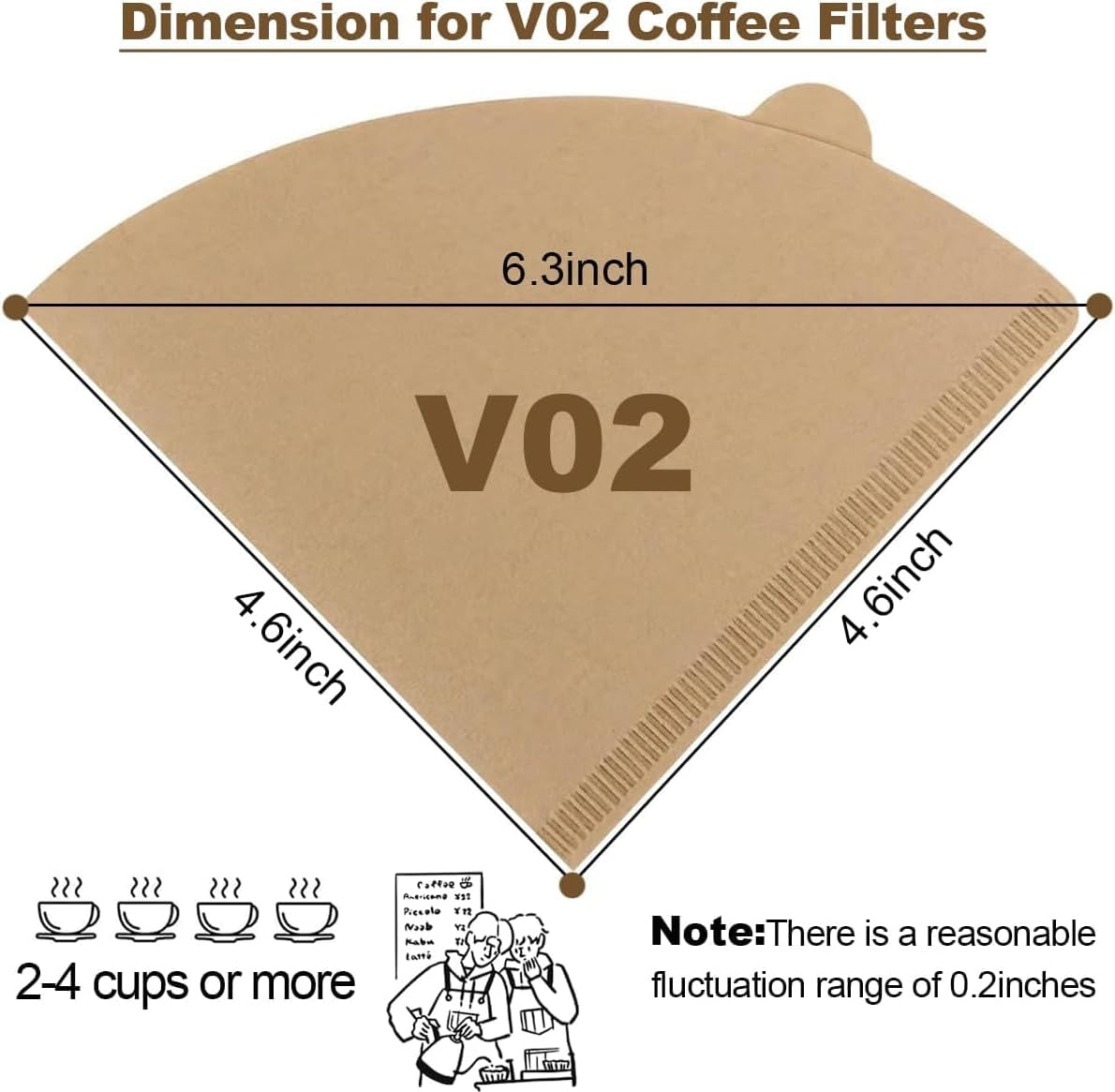 Natural Coffee Filters Paper-200 Count, Size 02 Unbleached Cone Coffee Filters, Disposable Natural Paper Filters 2-4 Cup, 02 Cone for Pour over and Drip Coffee Maker image number 3