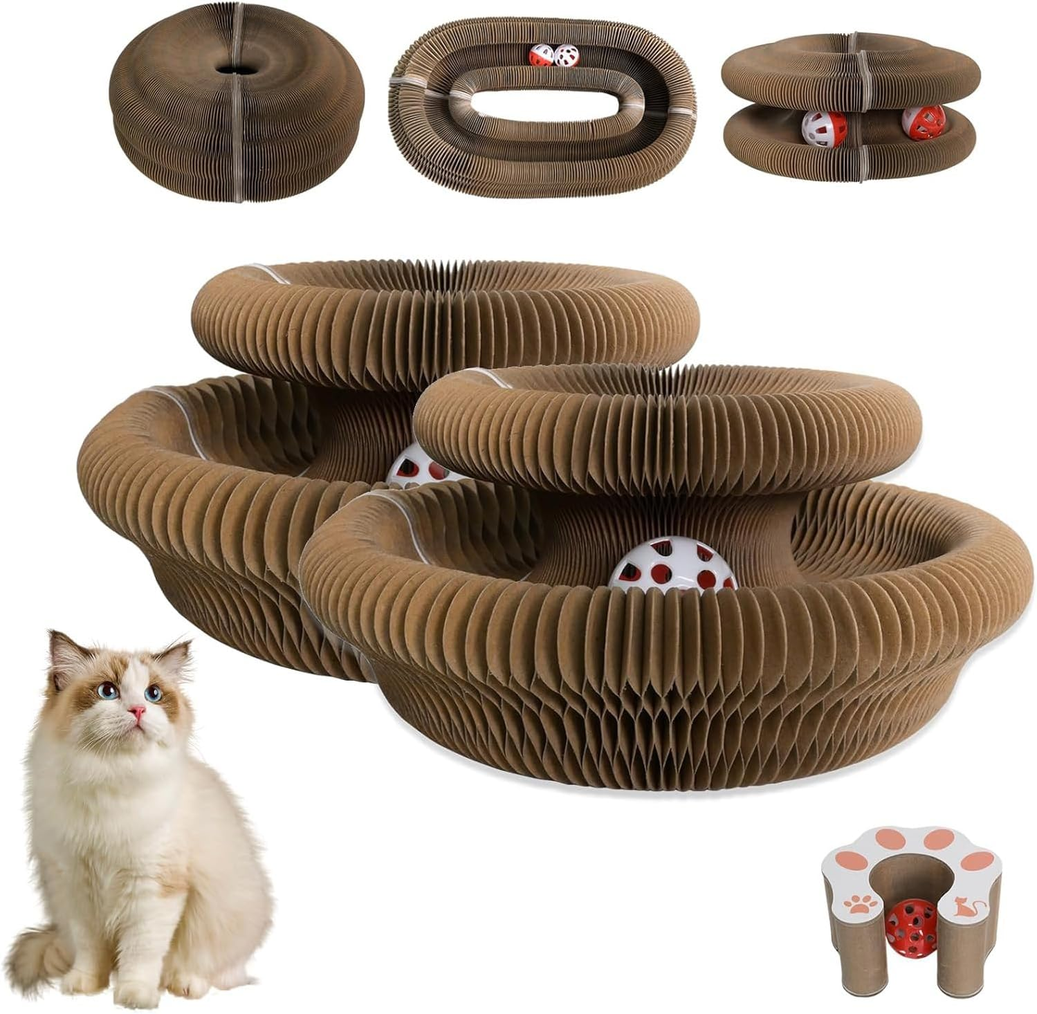 2PCS Cat Accordion Magic Organ Cat Scratching Board Interactive Scratch Cardboard Cat Toy with Bell Ball Kitty Kurlz Exercise for Indoor Cats Toy image number 1