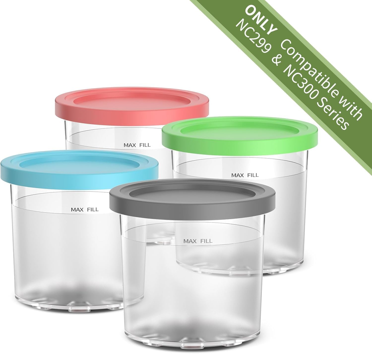 MKUCCD Creami Pints and Lids for Ninja - 4 Pack, 16 Oz Cups Compatible with NC301 NC300 NC299AMZ NC290 Series Ice Cream Maker-Dishwasher Safe, Bpa-Free, Leak Proof image number 1