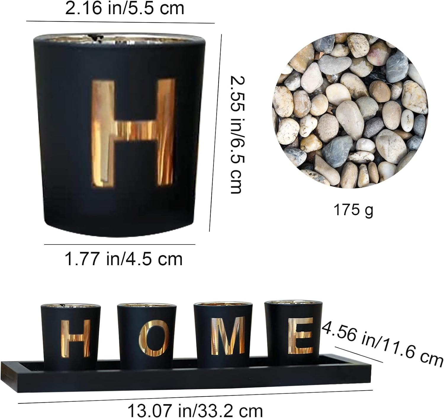 Mrmrkura Home Decorative Candle Holder Set, 4 Glass Tea Light Candleholders with Wooden Candle Holders Tray, Natural Pebbles for Home Decor Table Decorations Centerpiece image number 4