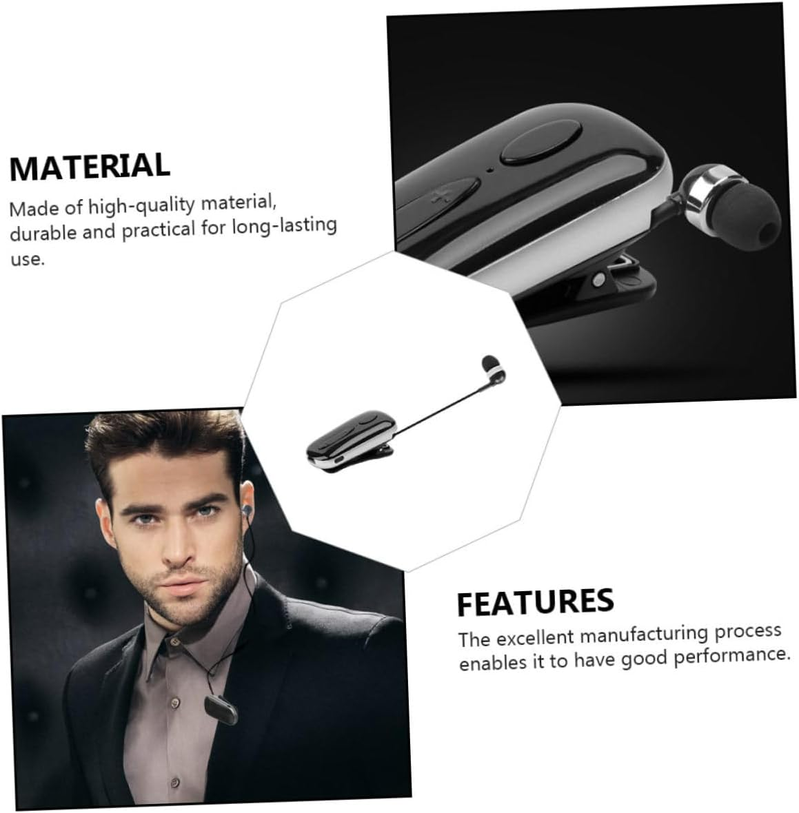 Tofficu Wireless Headphone Clip-On Earbud Sports Headset Retractable Design Lightweight Comfortable for Outdoor Exercise and Running Black image number 6