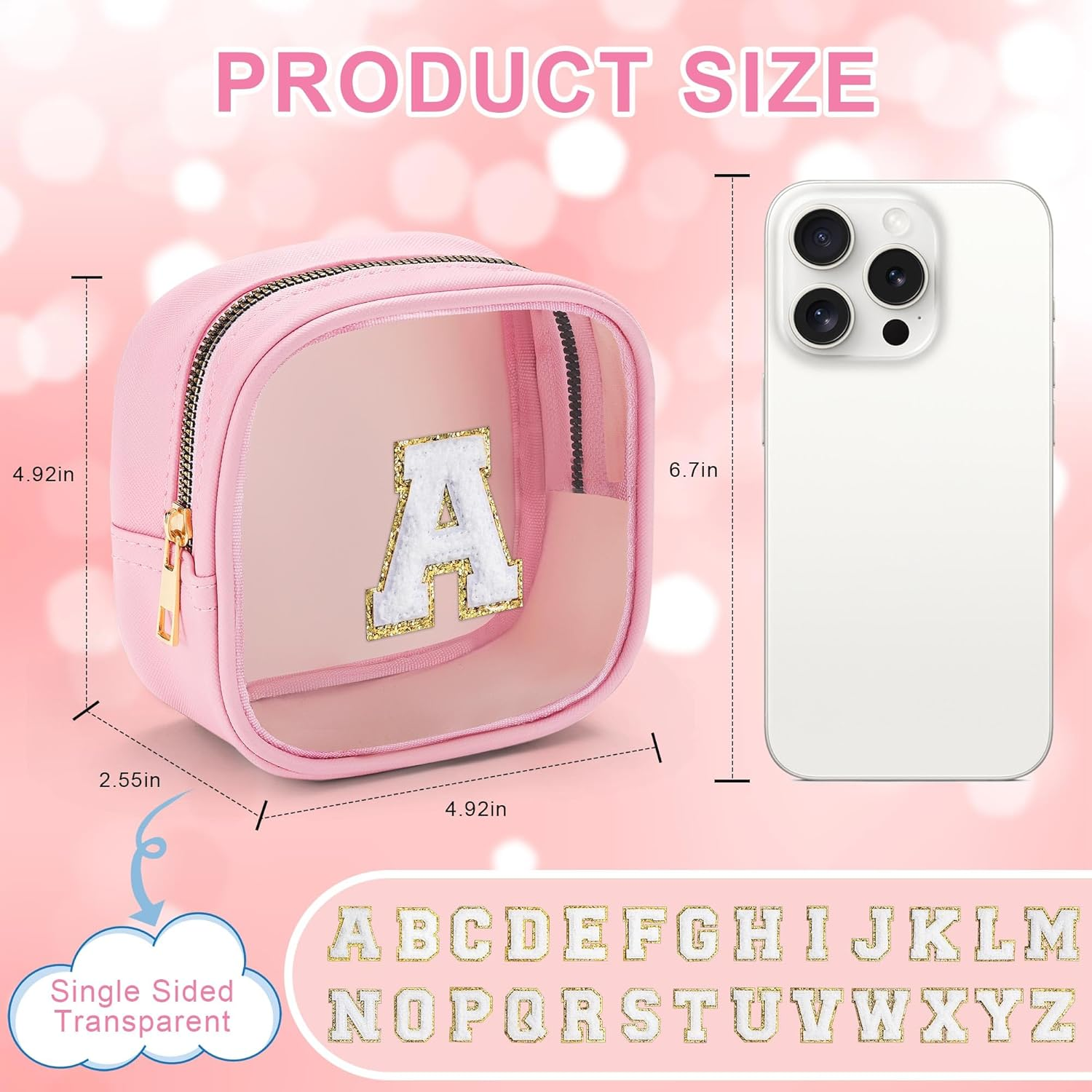 Parima Transparent Cosmetic Bag - Small Cosmetic Bag Travel Toiletry Bag Cosmetic Bag with Letters Gifts for Friends Girls Sister Personalised Cosmetic Bag for Girls Women, Pink, J image number 1