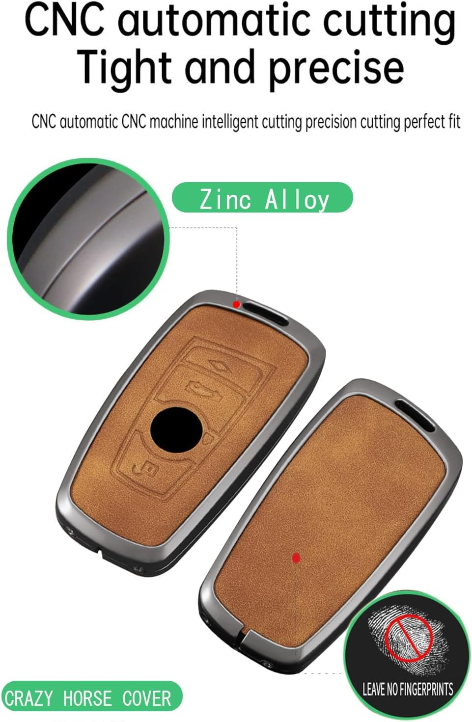 Ontto Metal Leather Key Fob Cover Fit for BMW F20 F30 G20 F31 F34 F10 G30 F11 X3 F25 X4 I3 M3 M4 1 2 3 4 5 6 7 Series Smart Key Shell Case Keyring Key Holder Keychain Accessories image number 1